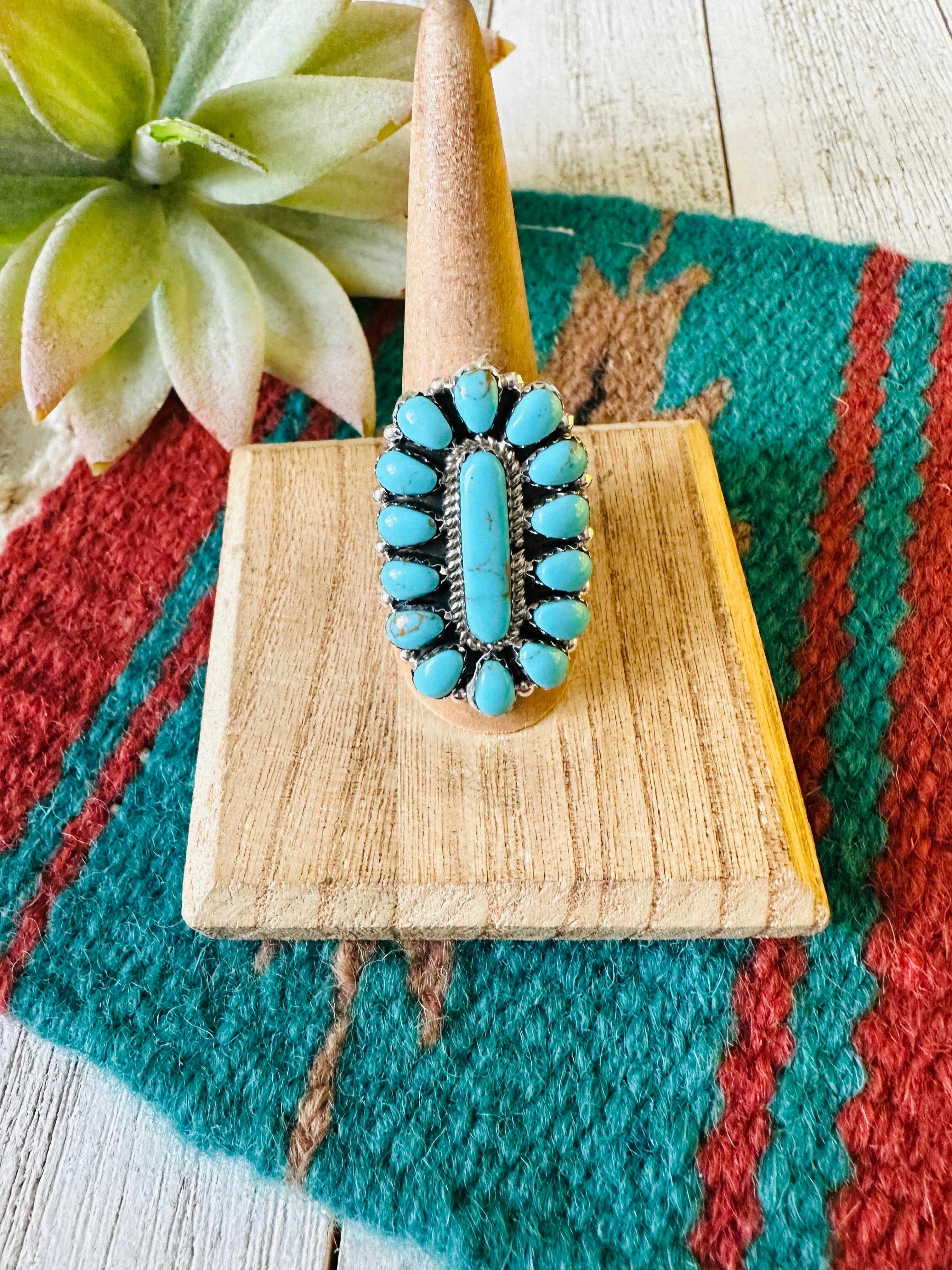 Navajo Turquoise & Sterling Silver Cluster Ring