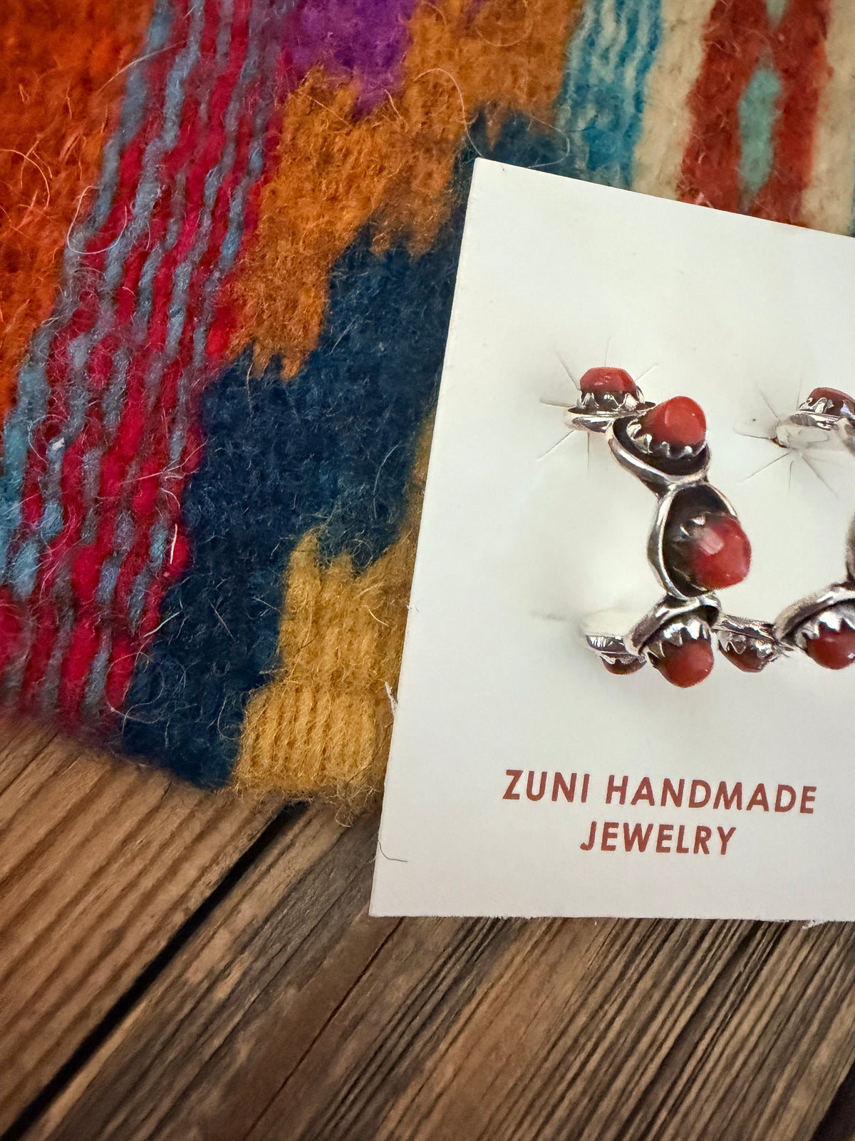 Handcrafted Sterling Silver & Coral Snake Eye Hoop Earrings