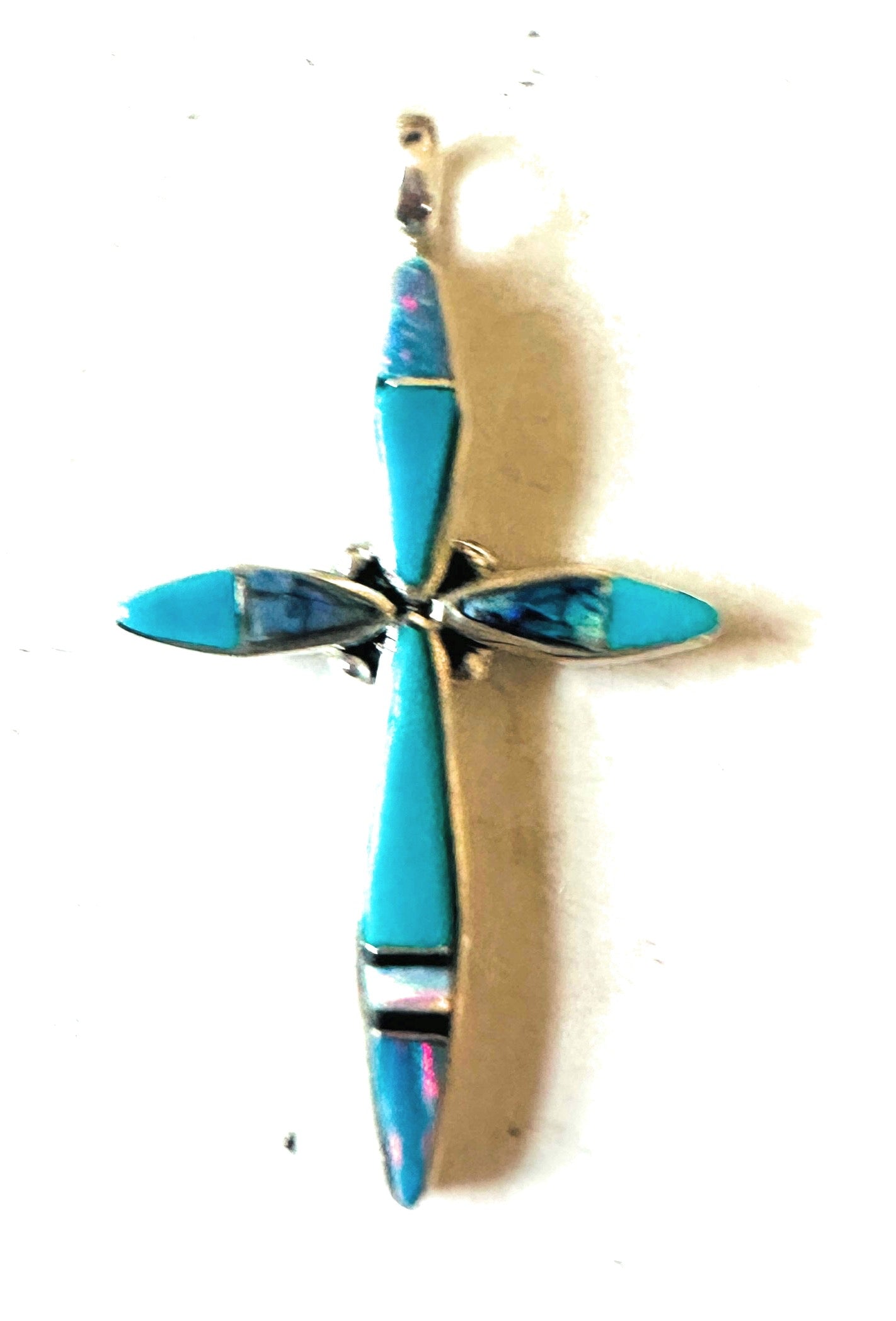 Navajo Multi Stone & Sterling Silver Inlay Cross Pendant