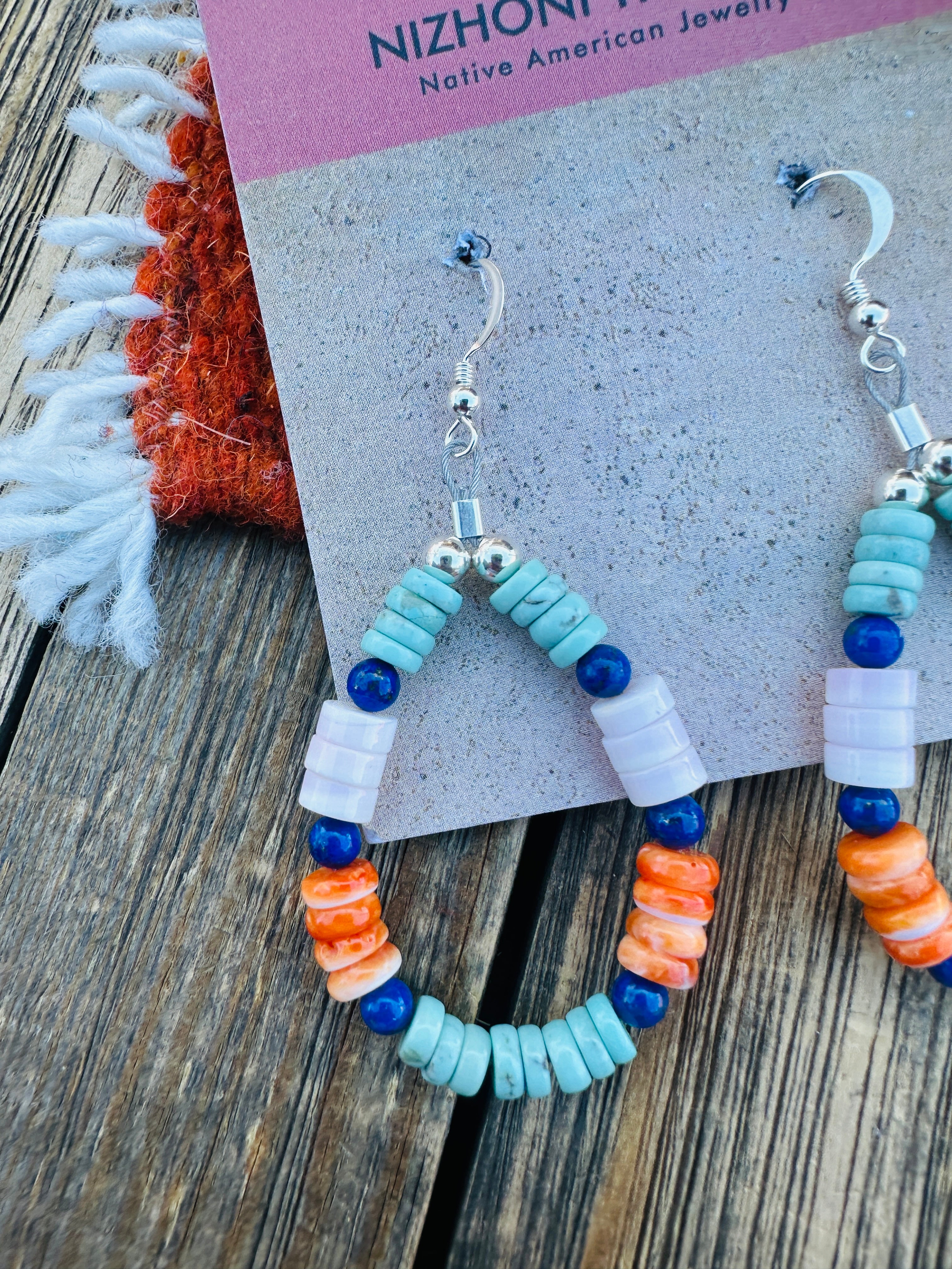Handcrafted Multi Stone & Sterling Silver Beaded Dangle Hoop Earrings