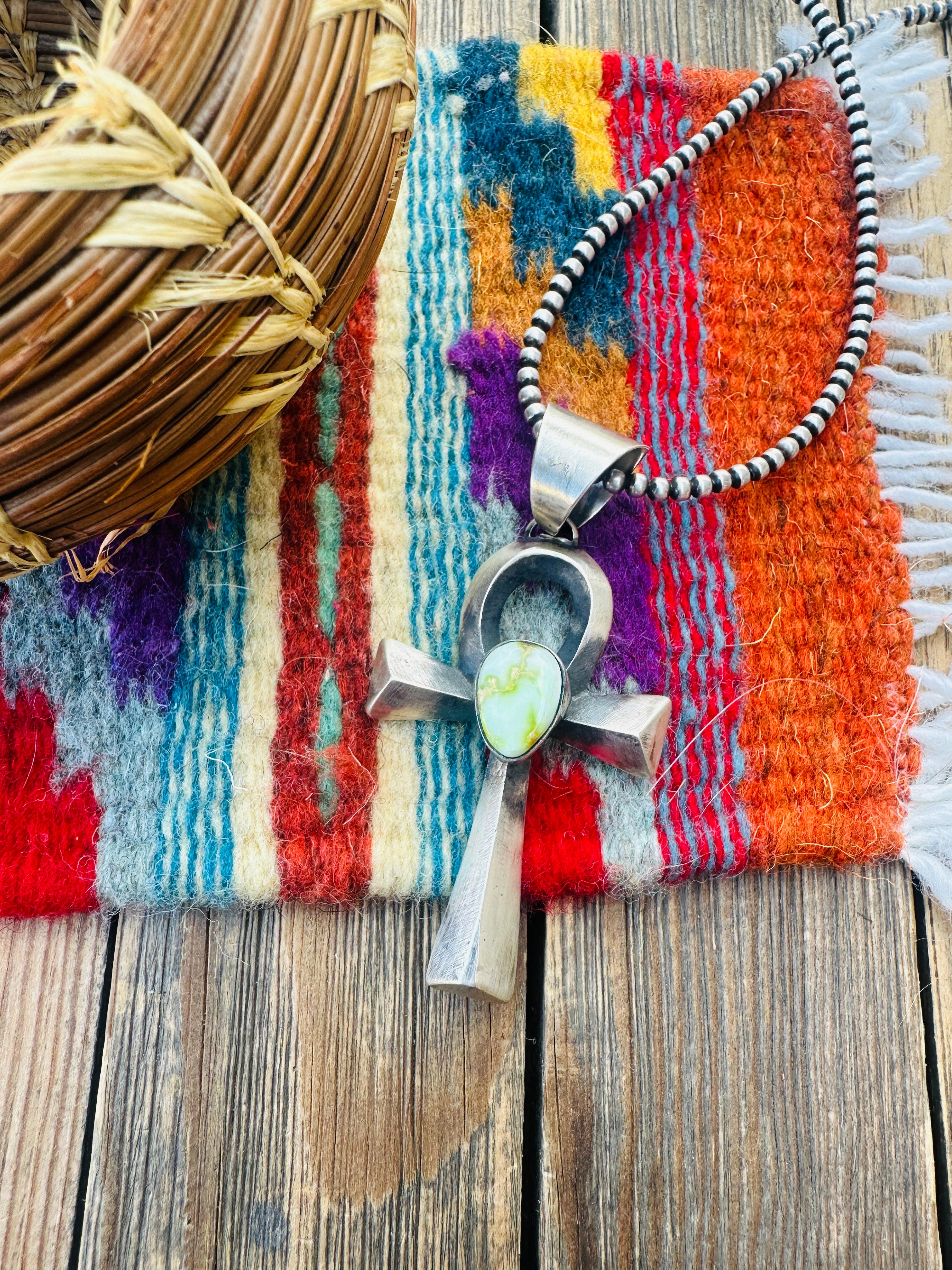 Handcrafted Sonoran Mountain Turquoise & Sterling Silver Cross Pendant by Chimney Butte