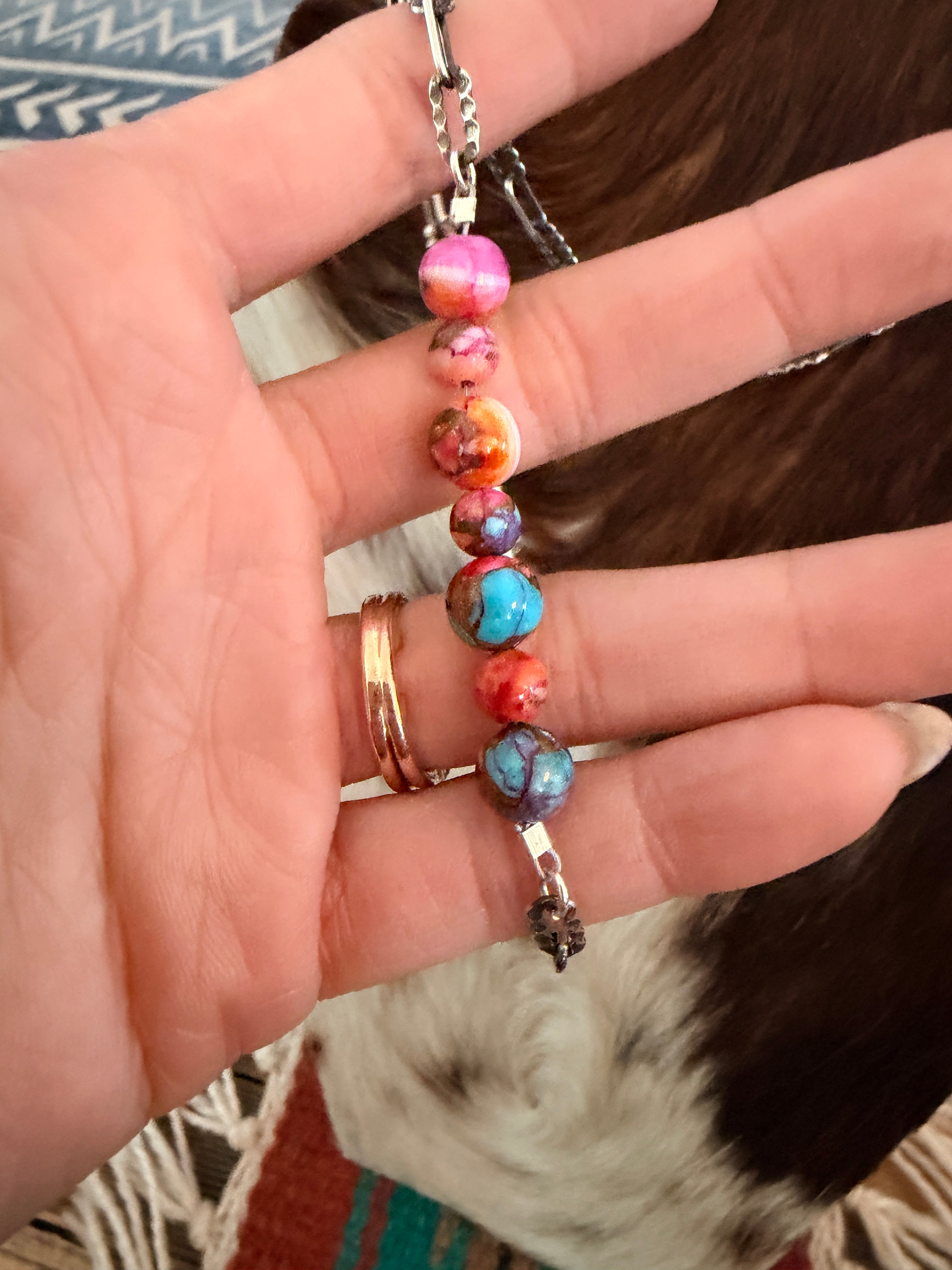 Handmade Sterling Silver & Pink Dream Mojave Beaded Necklace