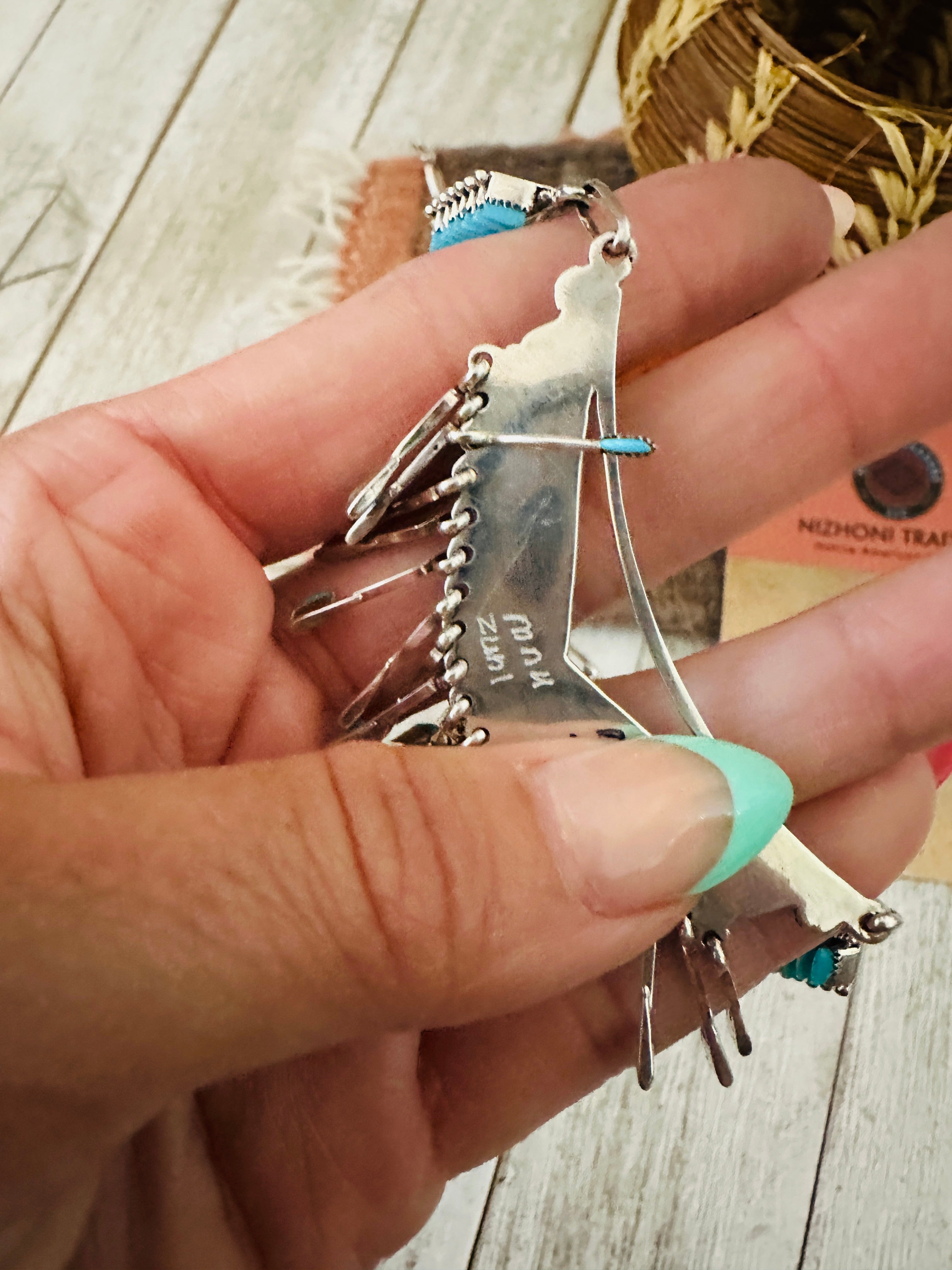 Handcrafted Sterling Silver & Turquoise Needlepoint Necklace Set