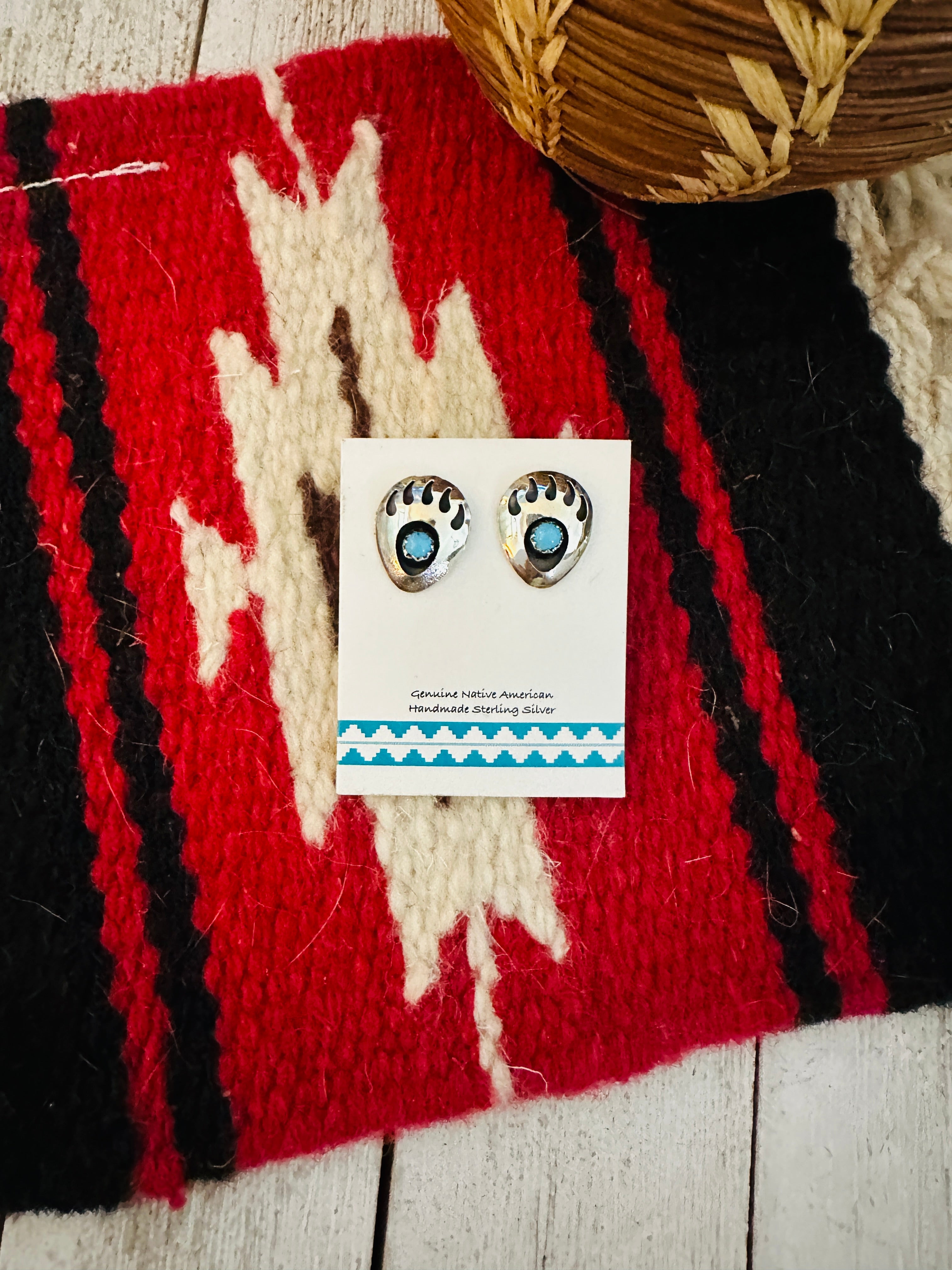 Navajo Sterling Silver And Turquoise Bear Paw Post Earrings