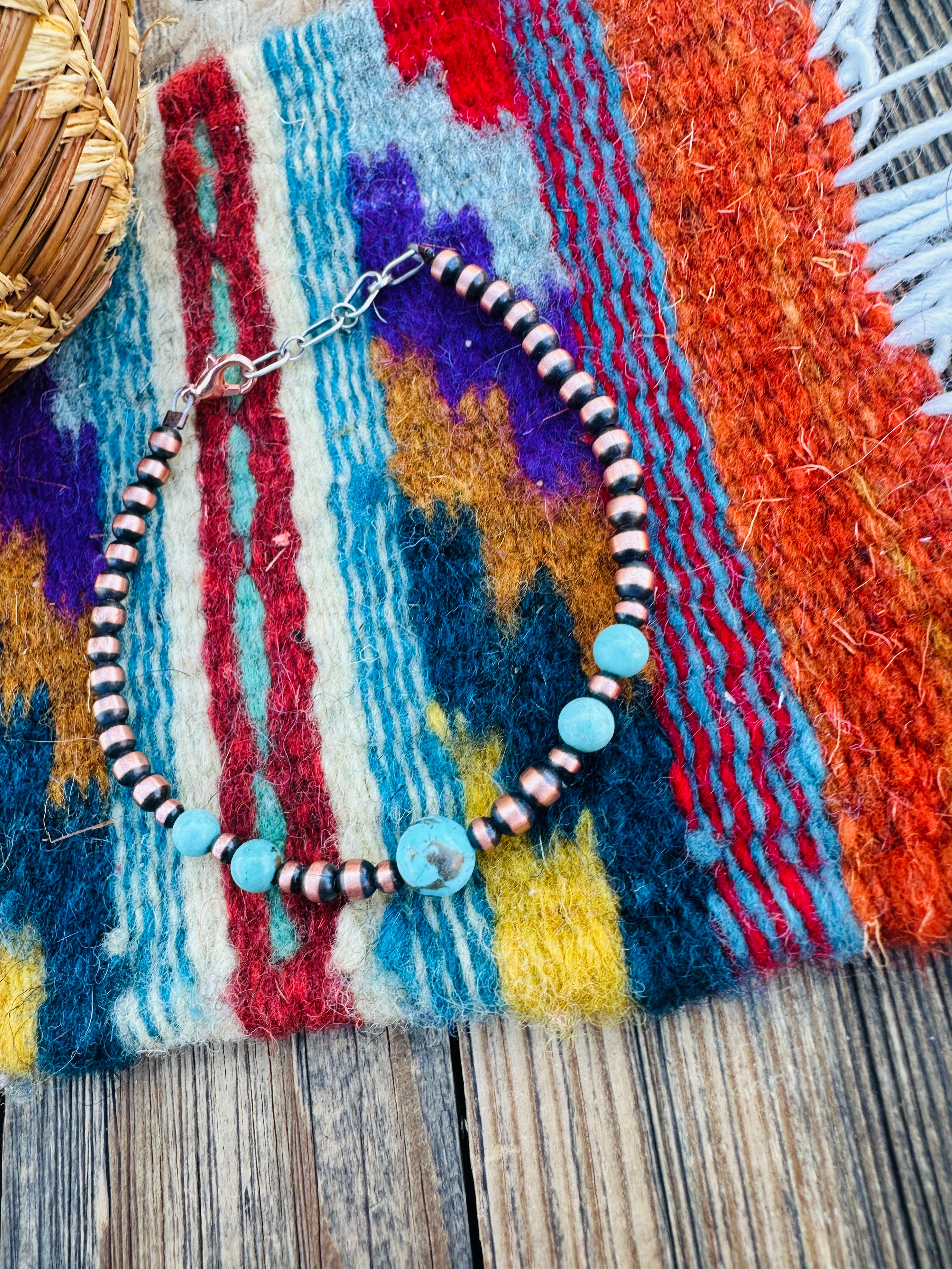 Handcrafted Turquoise & Copper Beaded Bracelet