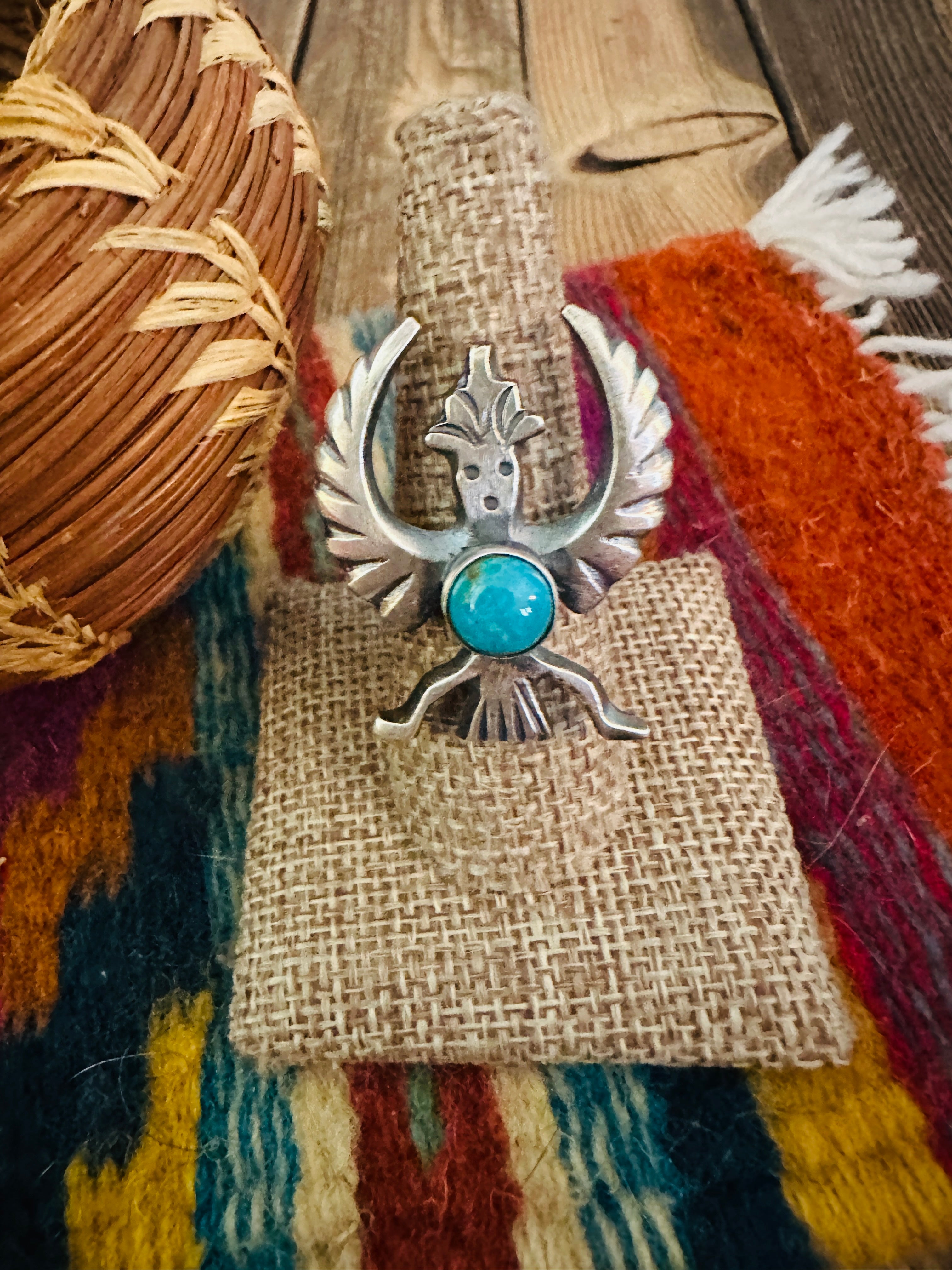 Handcrafted Turquoise and Sterling Silver Thunderbird Ring size 8 by Chimney Butte