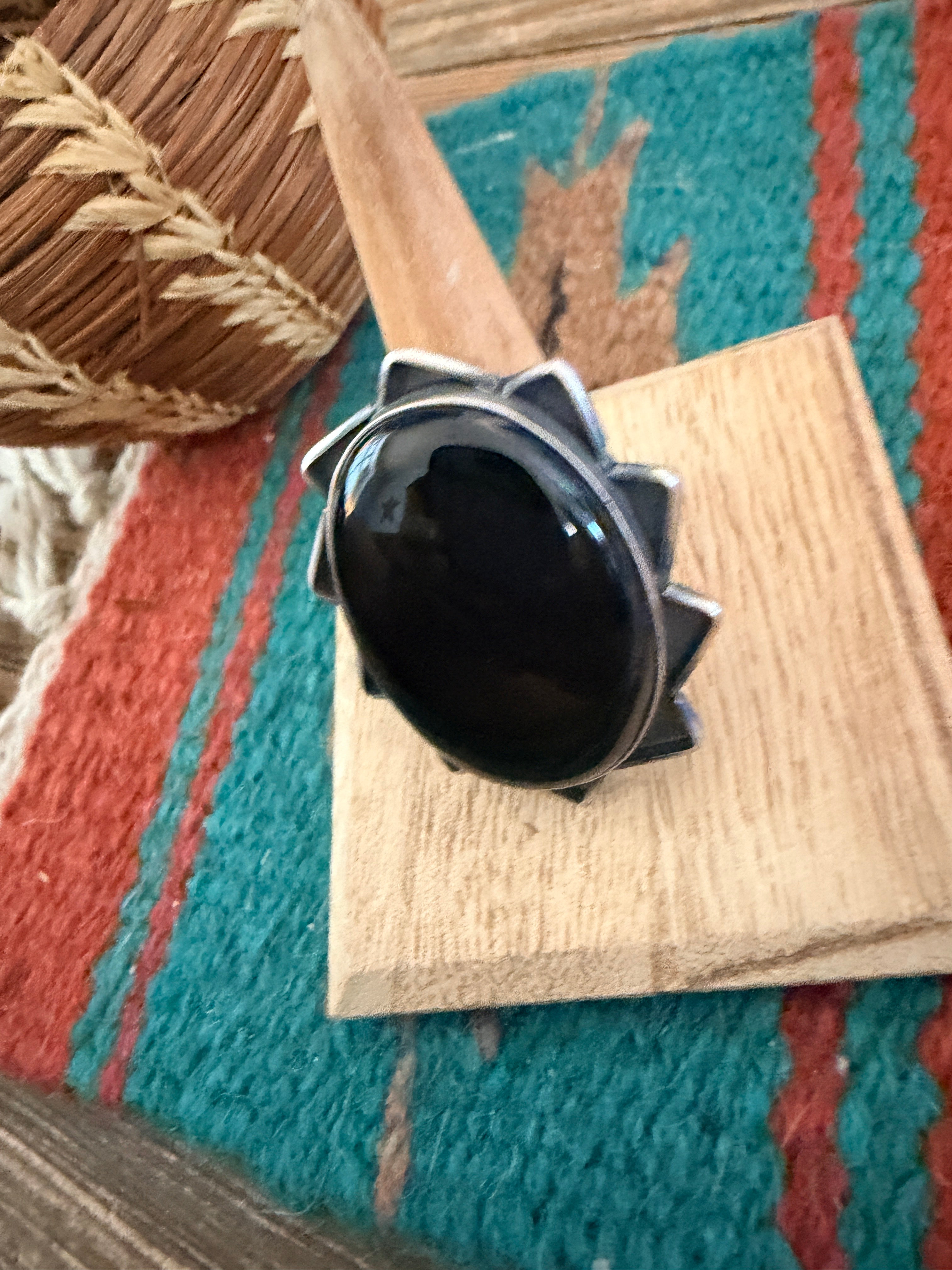 Handcrafted Black Onyx & Sterling Silver Ring Size 9