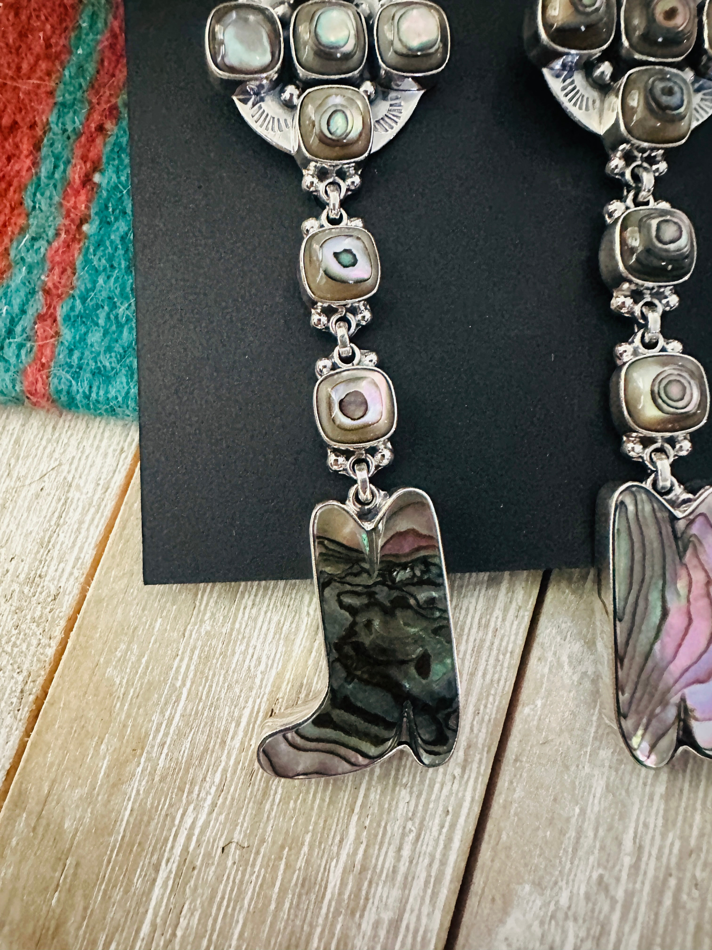 Handcrafted Abalone & Sterling Silver Cowboy Boot Dangle Earrings by Federico Jimenez