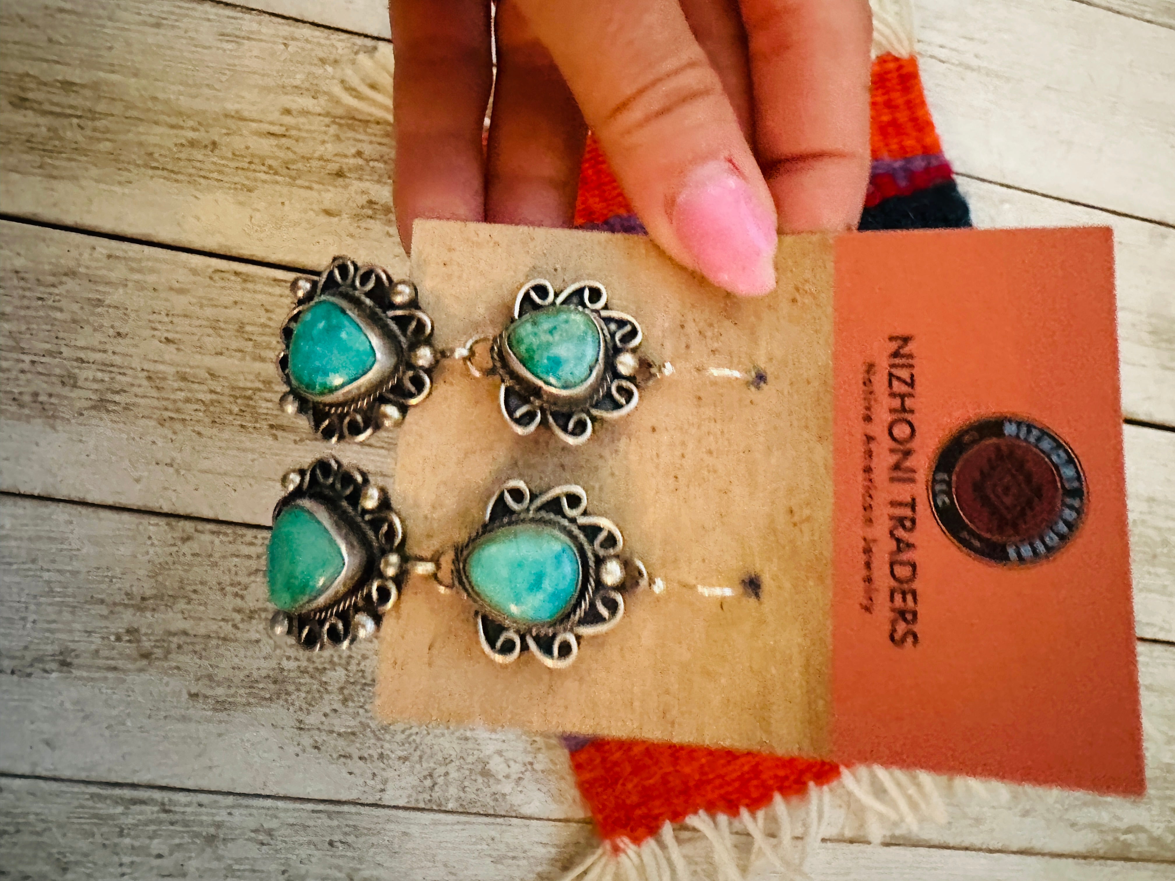 Navajo Kingman Turquoise And Sterling Silver Dangle Earrings