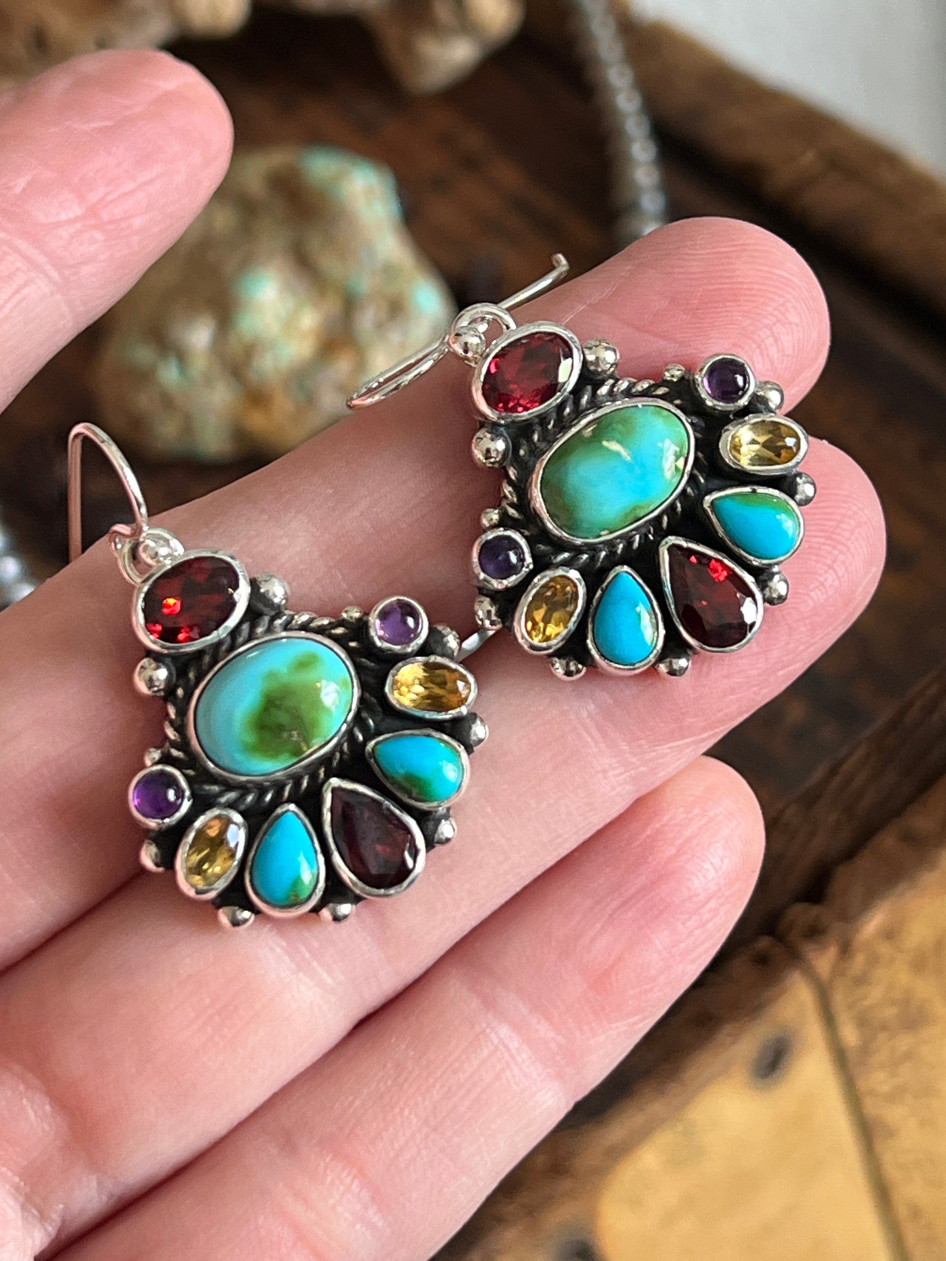 Handcrafted Sterling Silver Gems & Jewels Beaded Cluster Necklace and Earrings Set by Diane Wylie