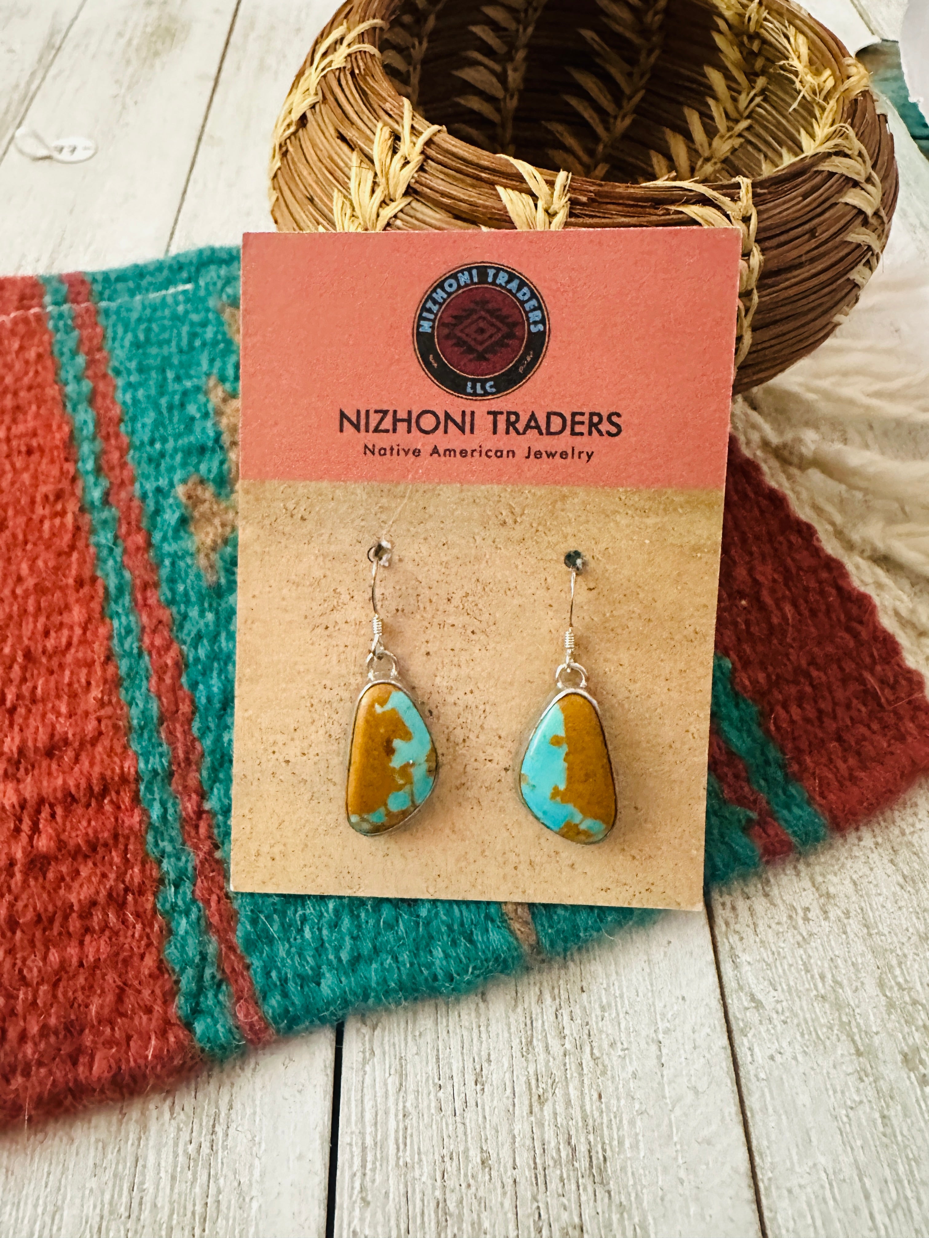 Navajo Number 8 Turquoise And Sterling Silver Dangle Earrings