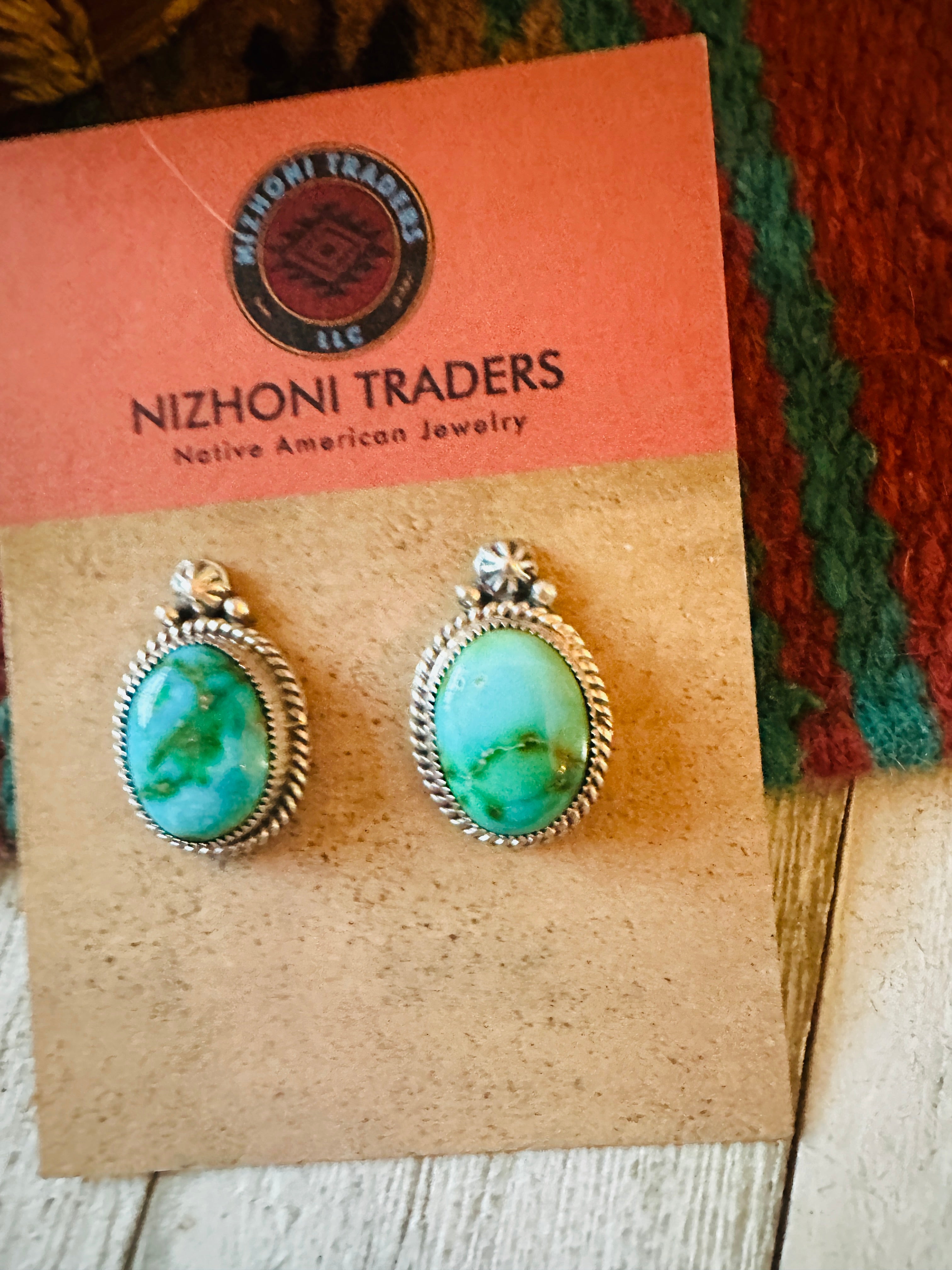 Navajo Sonoran Mountain Turquoise And Sterling Silver Post Earrings