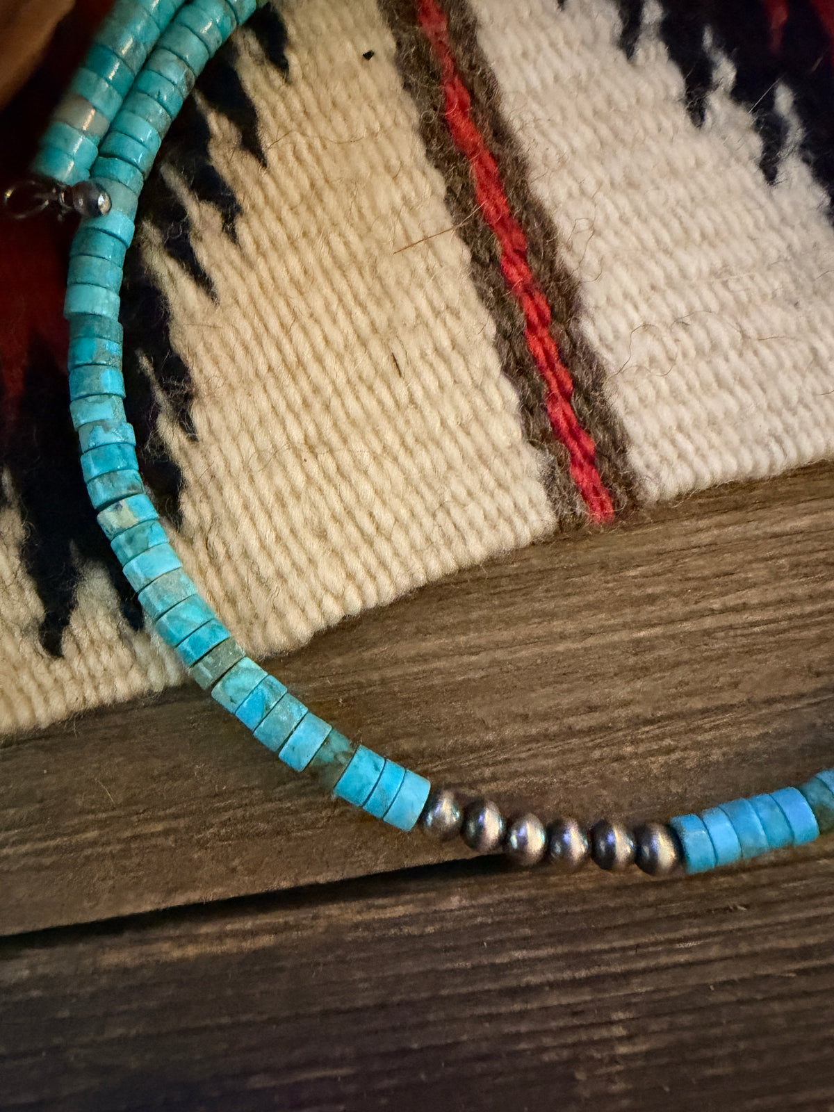 Handcrafted Turquoise & Sterling Silver Beaded Wrap Choker Necklace