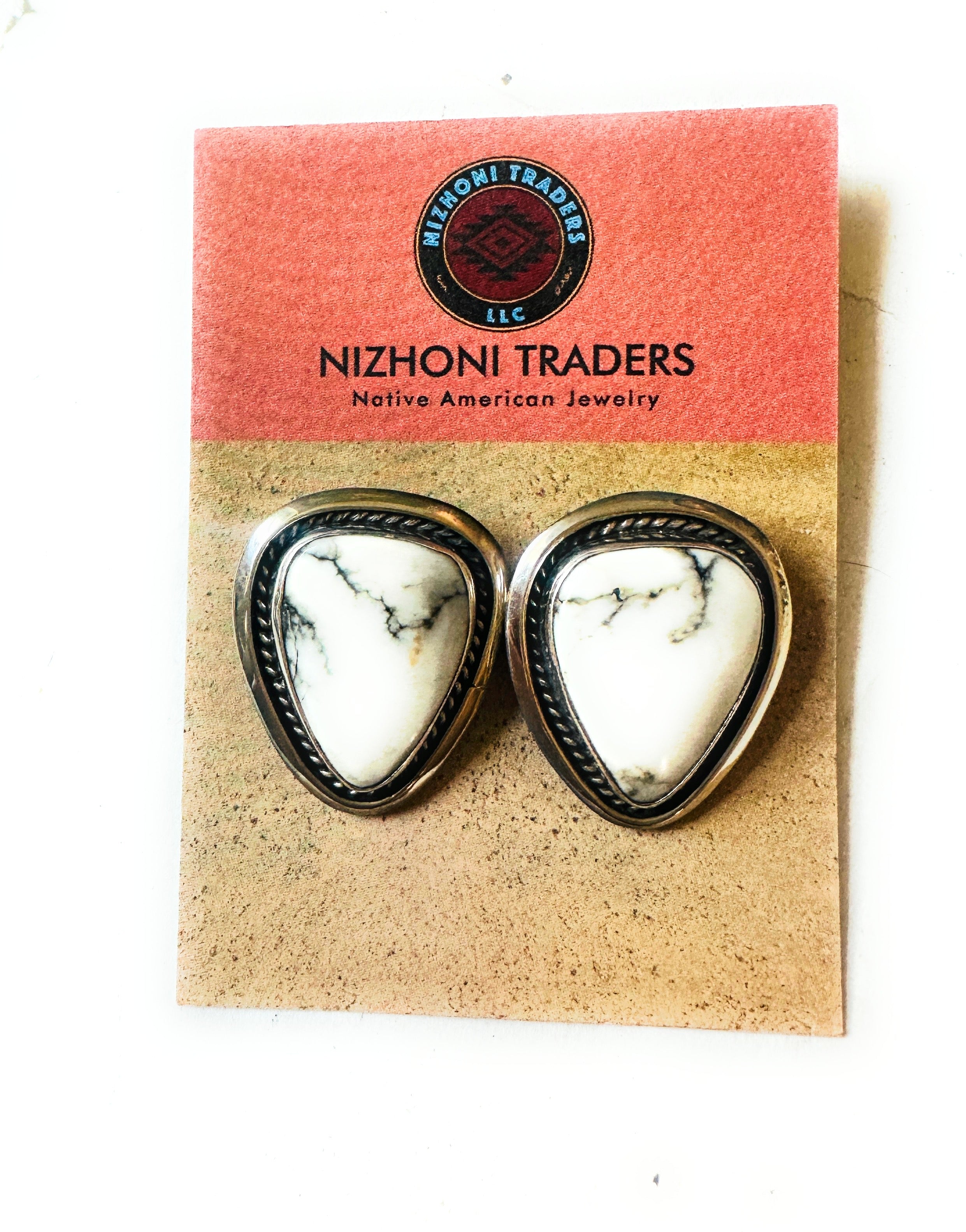 Navajo White Buffalo & Sterling Silver Post Earrings