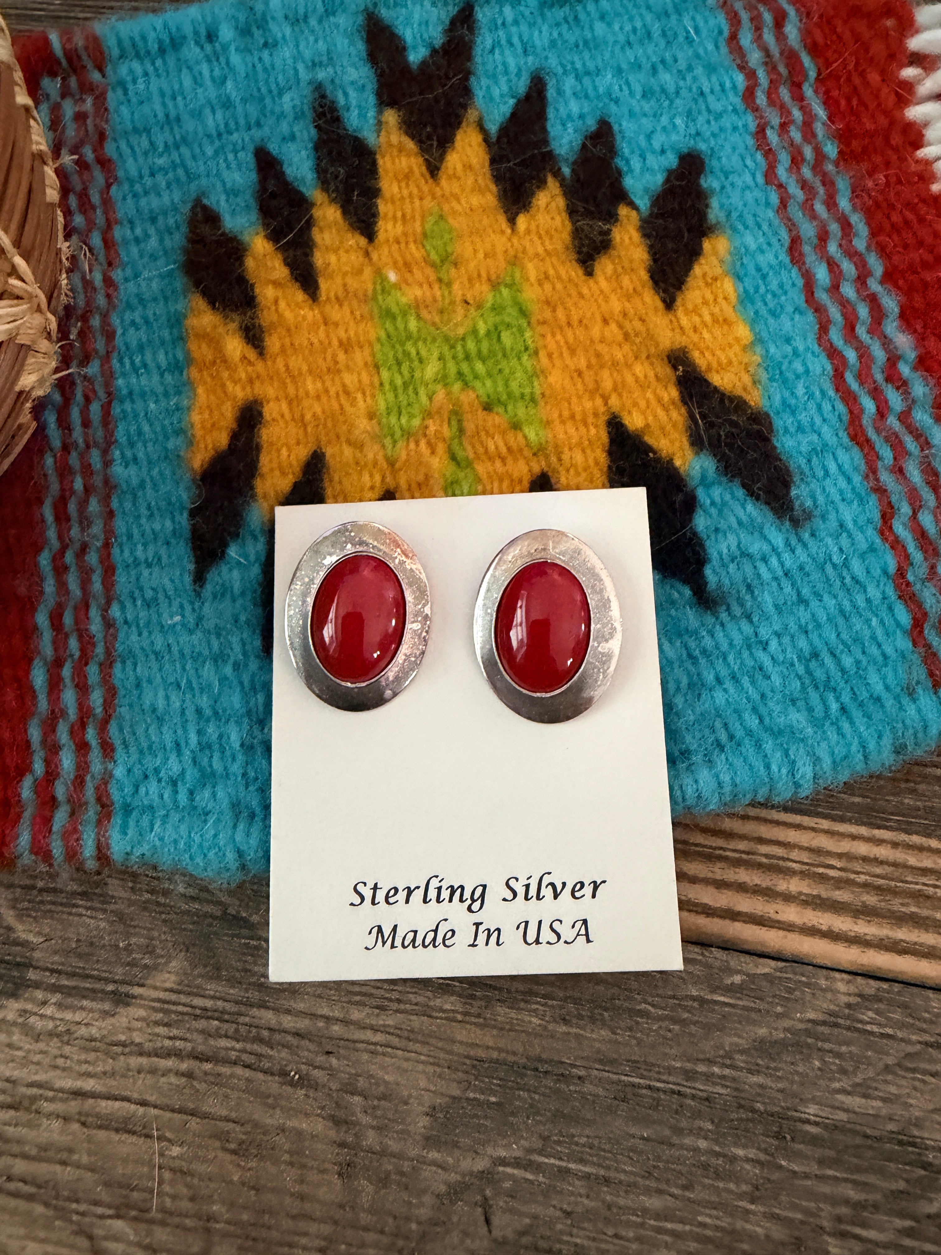 Handcrafted Old Pawn Sterling Silver & Coral Post Earrings