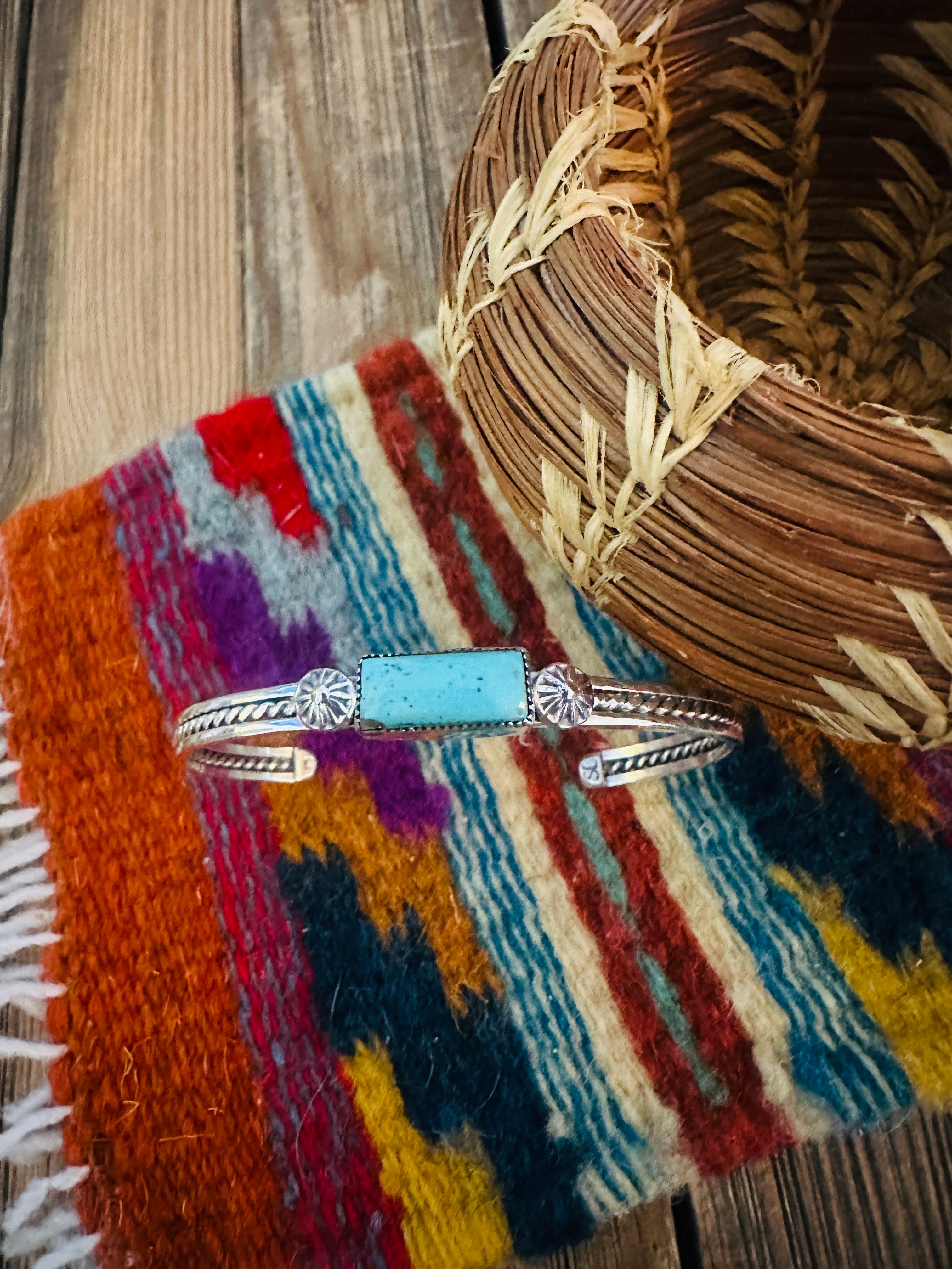 Handcrafted Turquoise & Sterling Silver Stacker Cuff Bracelet