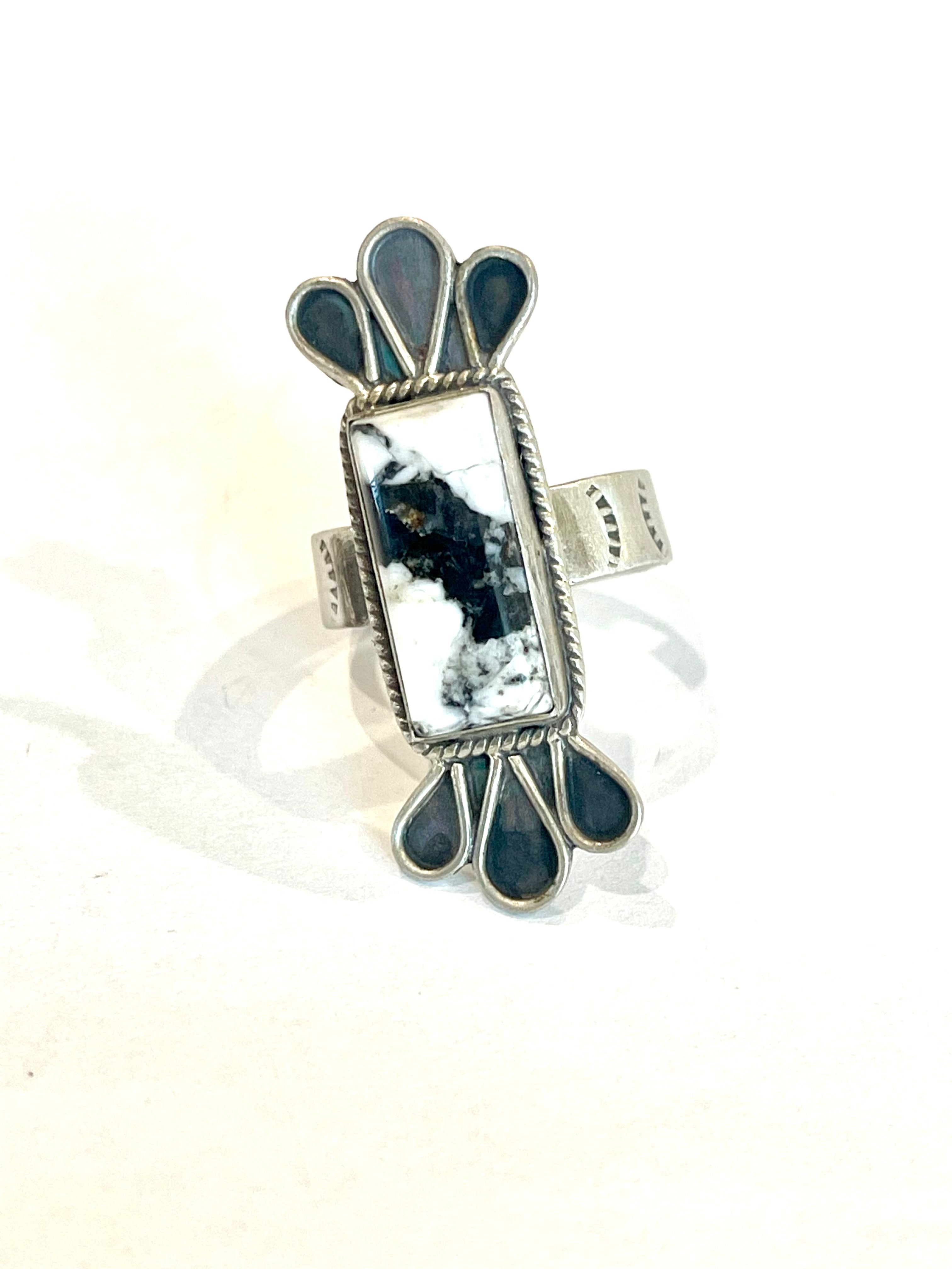 Beautiful Handmade White Buffalo And Sterling Silver Adjustable  Ring