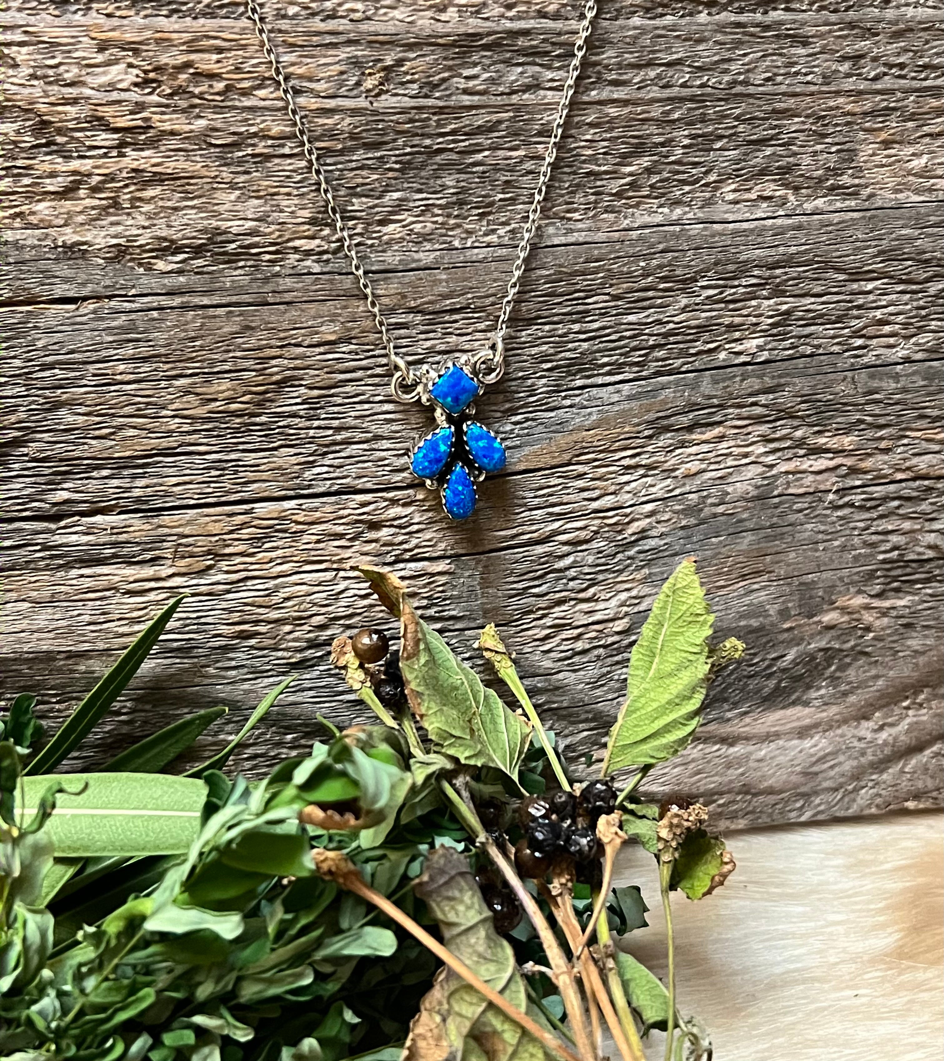 Handmade Blue Opal Tear Drop Sterling Silver Necklace