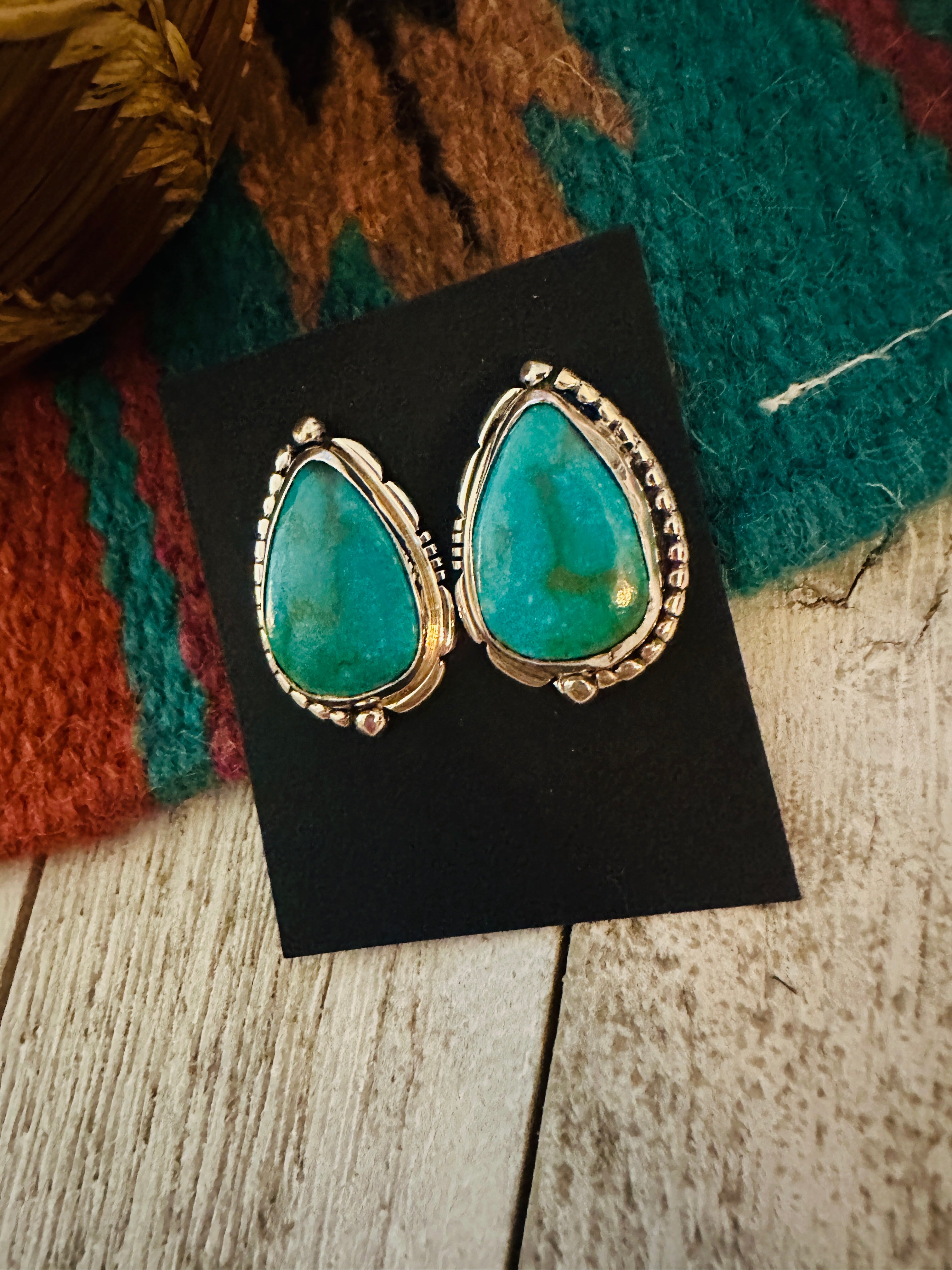 Navajo Turquoise & Sterling Silver Post Earrings by Wydell Billie