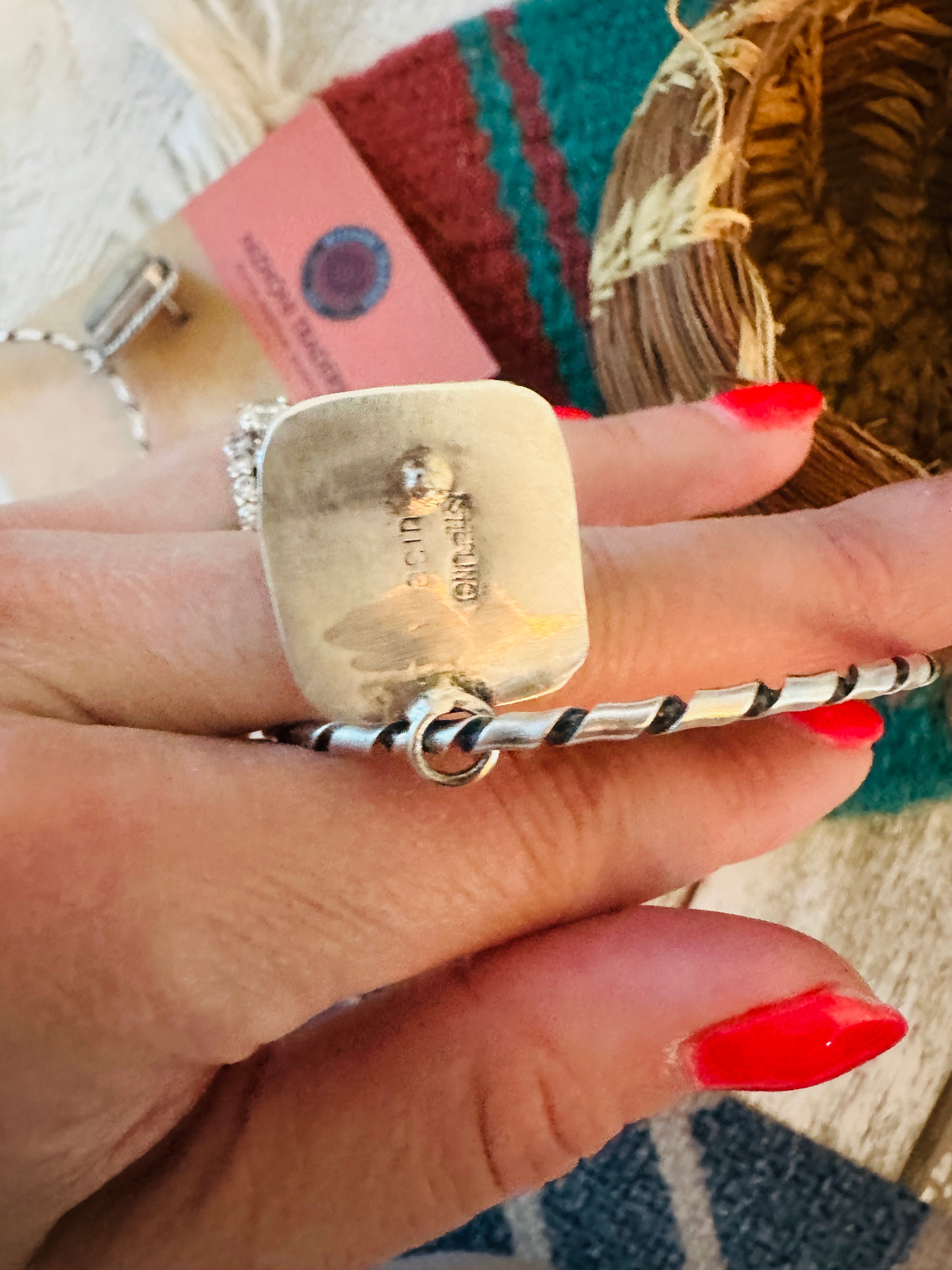 Navajo Ribbon Turquoise and Sterling Silver Dangle Hoop Earrings