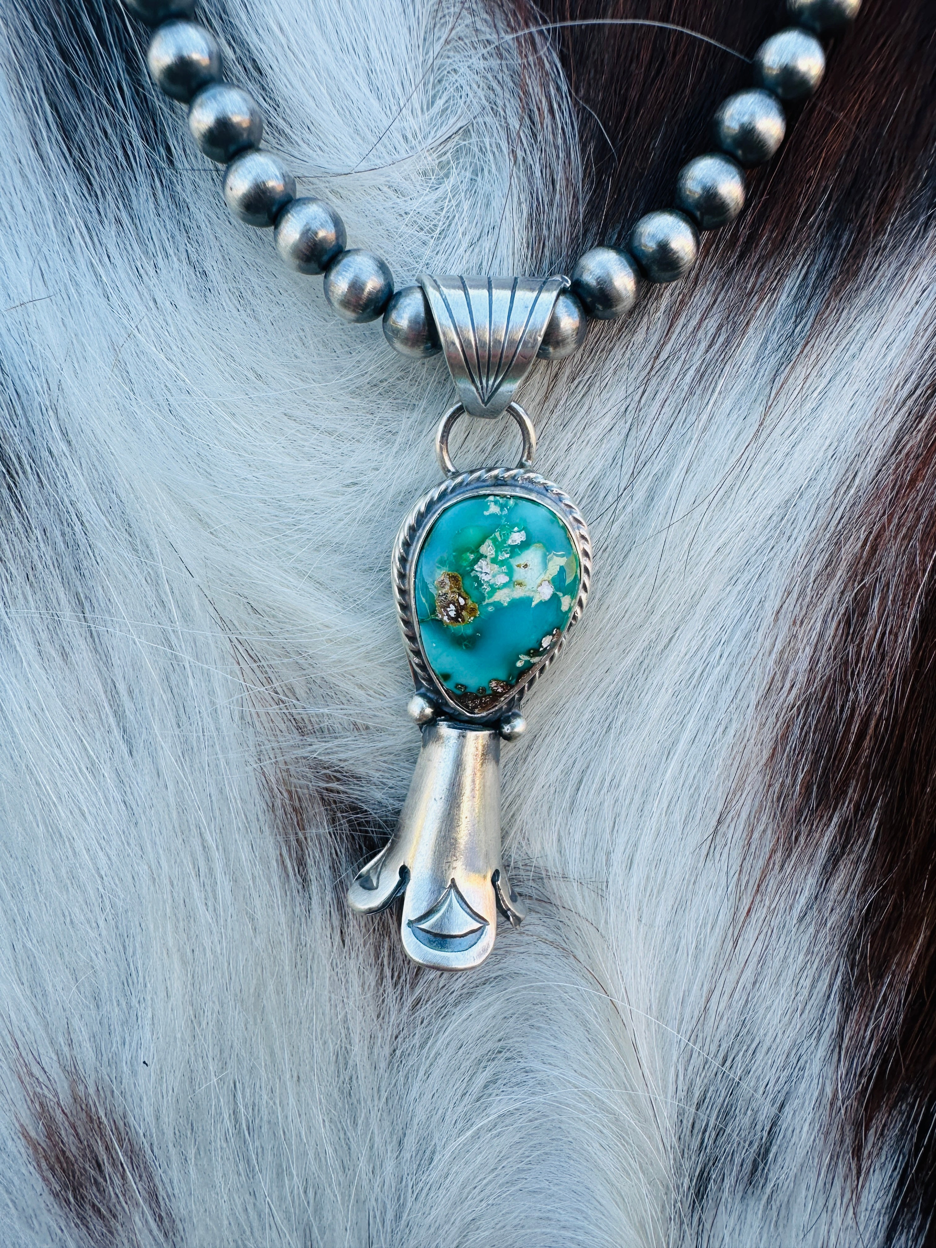 Handcrafted Turquoise & Sterling Silver Beaded Blossom Necklace