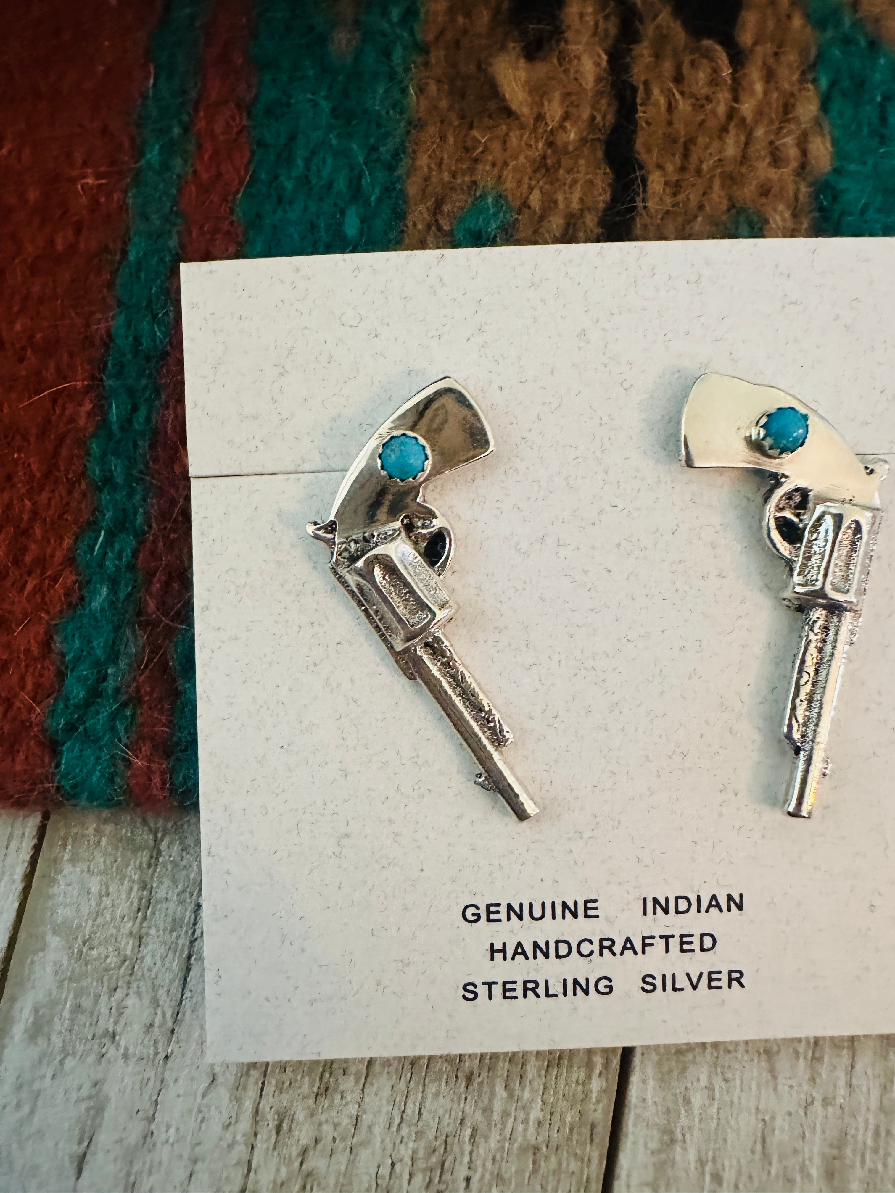 Navajo Turquoise And Sterling Silver Pistol Post Earrings