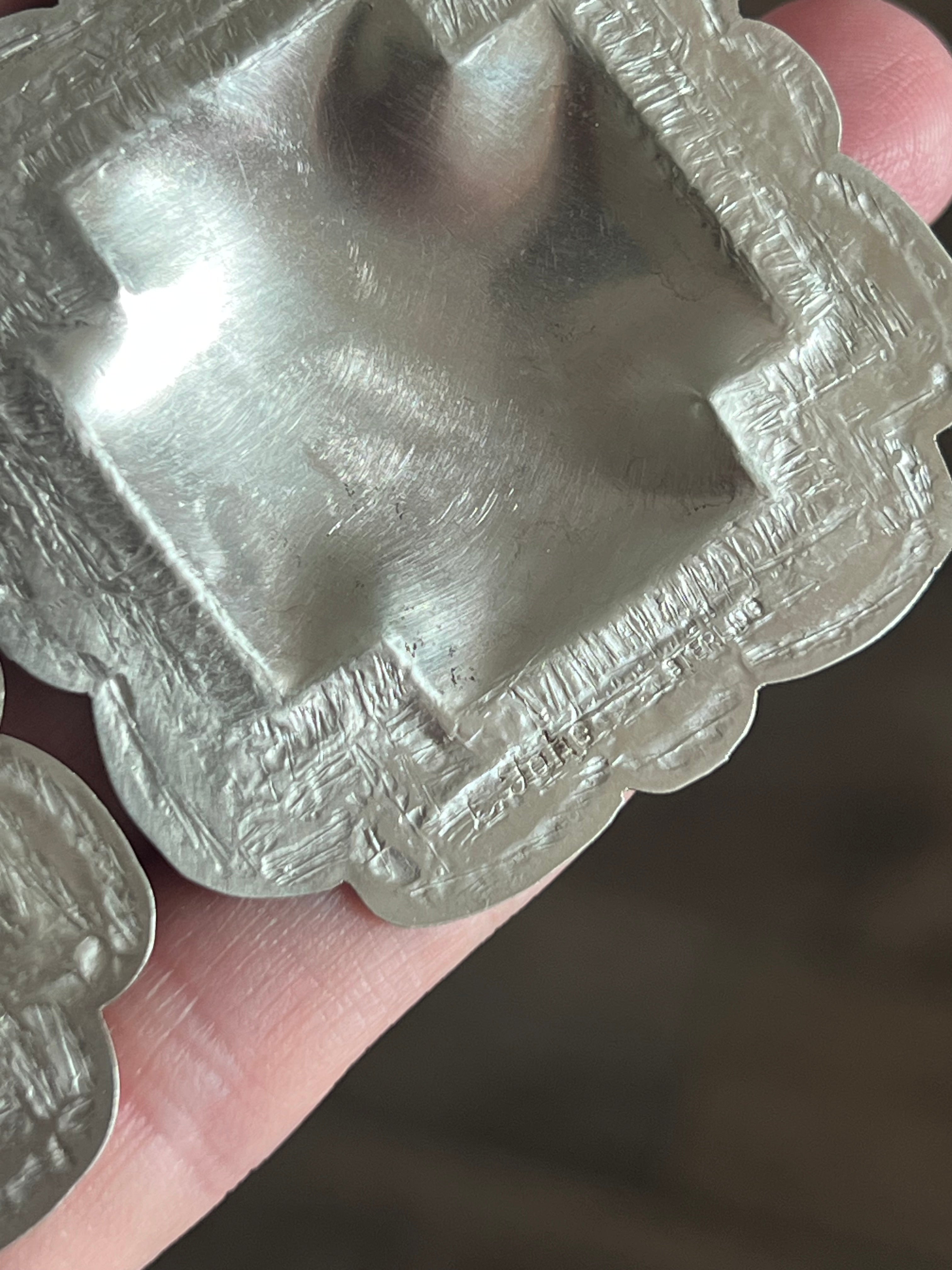 Handcrafted Sterling Silver Stamped Repousse Santa Fe Cross Earrings by Leander Tahe, C3