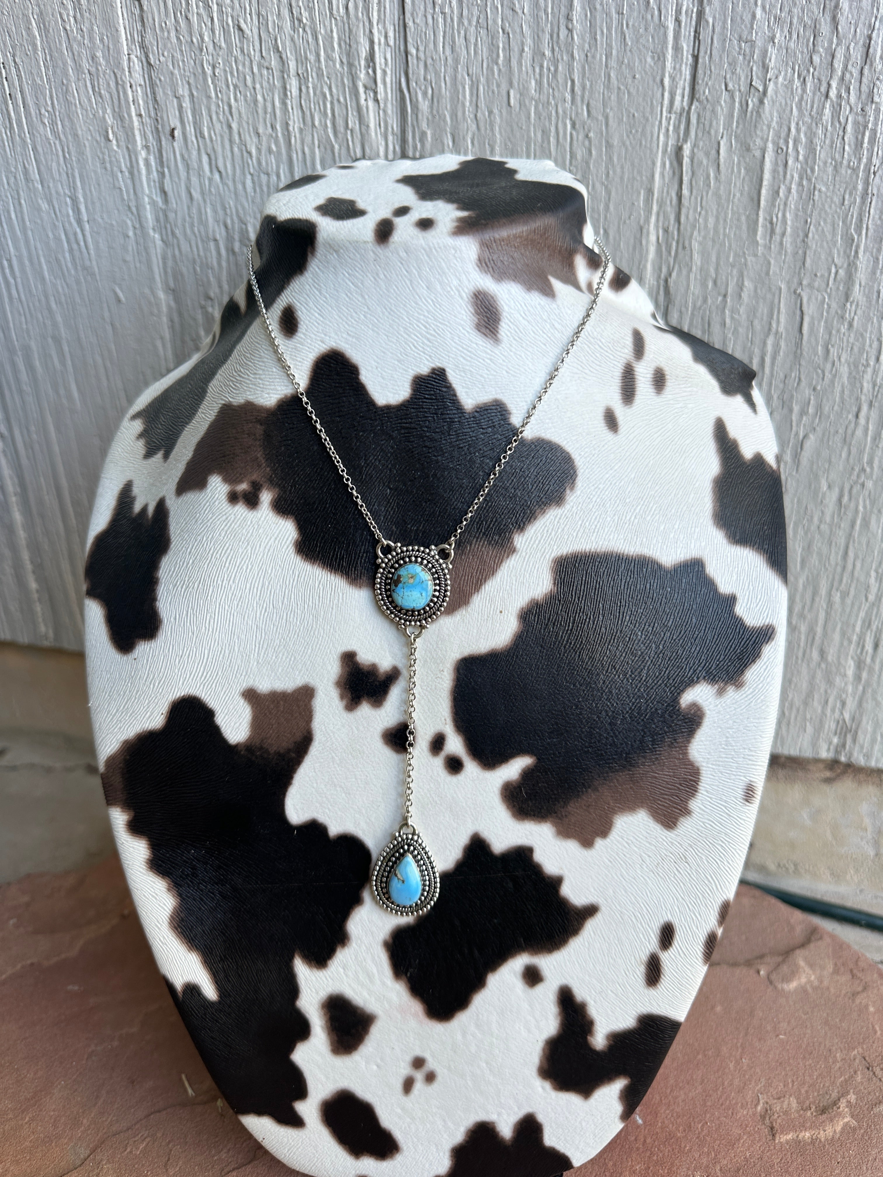 Handmade Sterling Silver Golden Hills Turquoise Drop Necklace