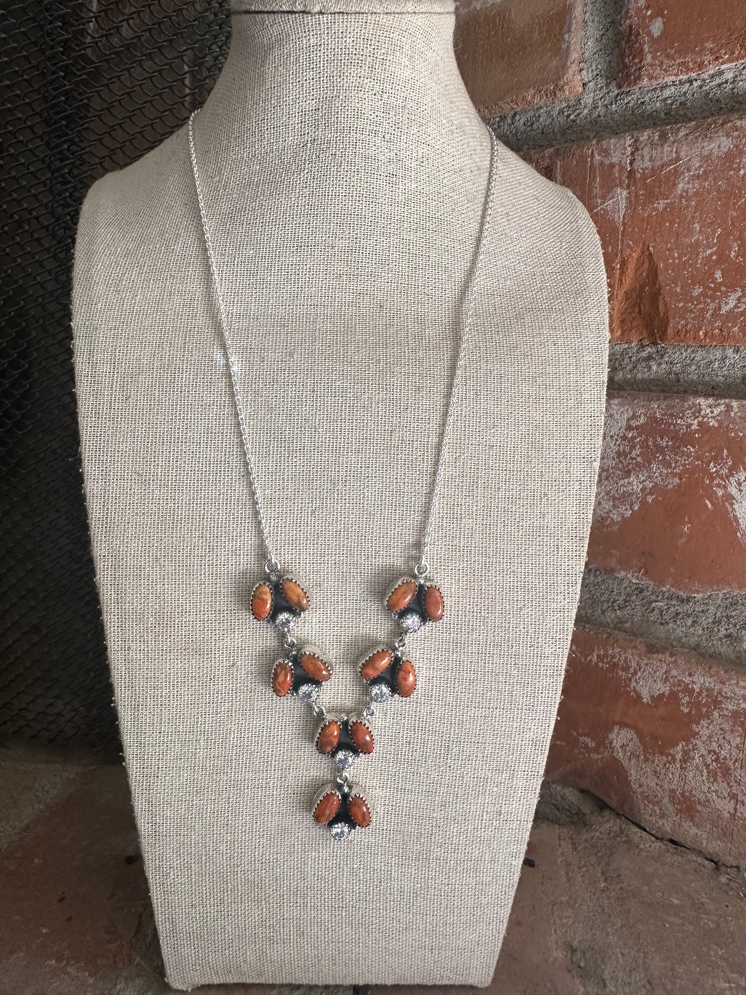 Beautiful Handmade Sterling Silver, CZ, Orange Mojave Necklace