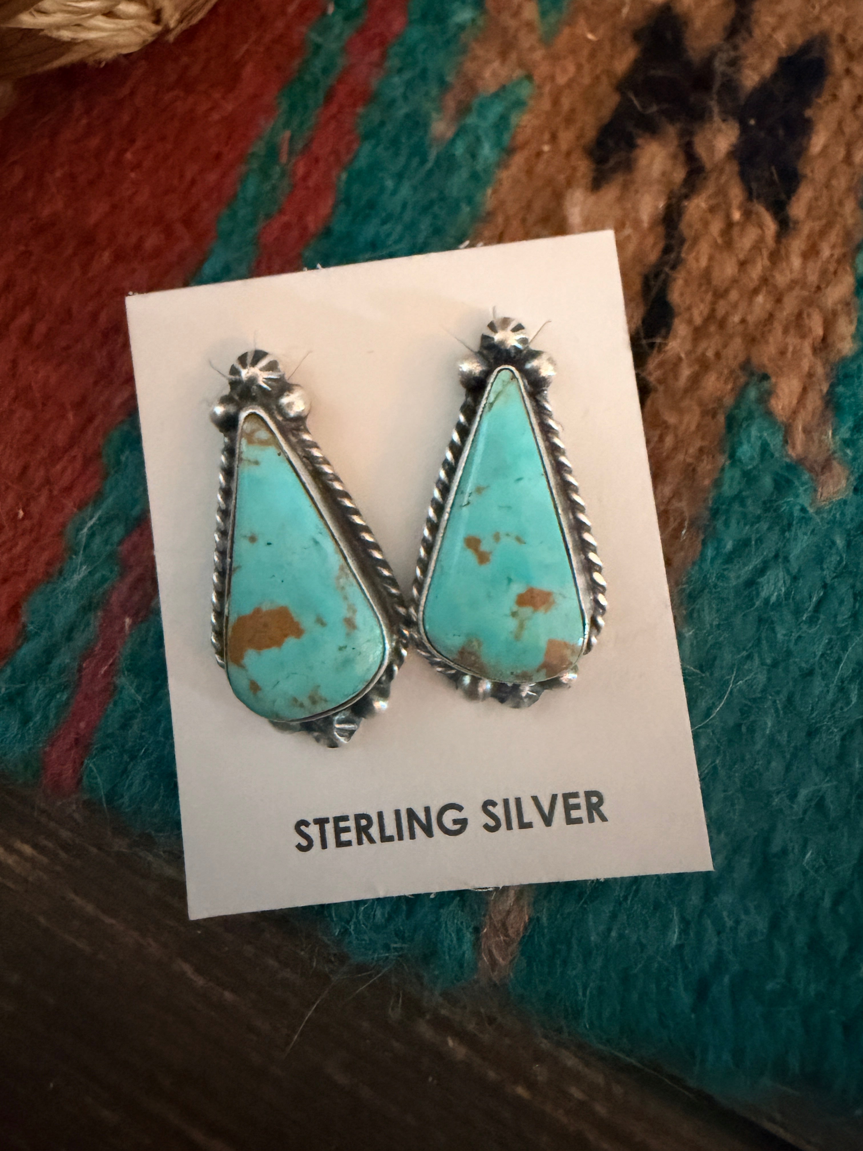 Handcrafted Turquoise & Sterling Silver Post Earrings