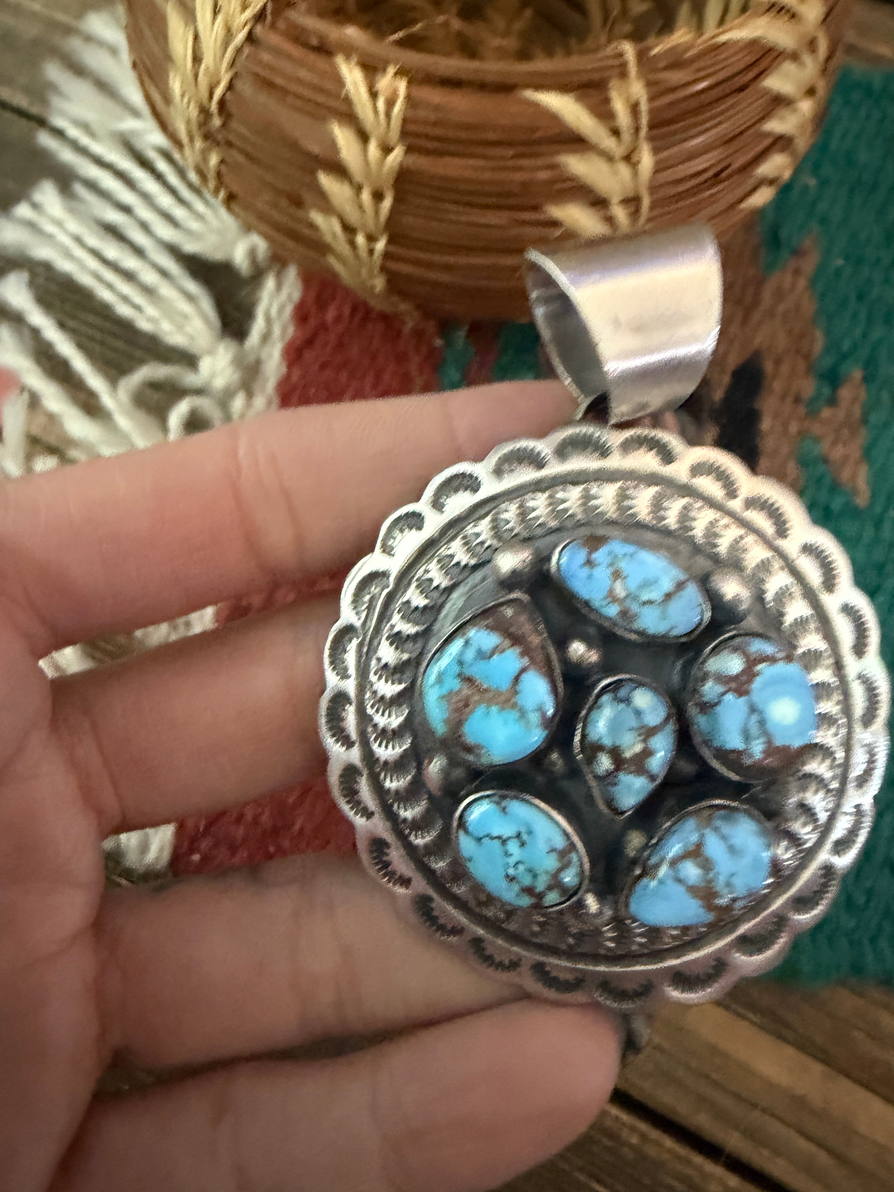 Handcrafted Sterling Silver & Golden Hills Turquoise Concho Pendant by Chimney Butte