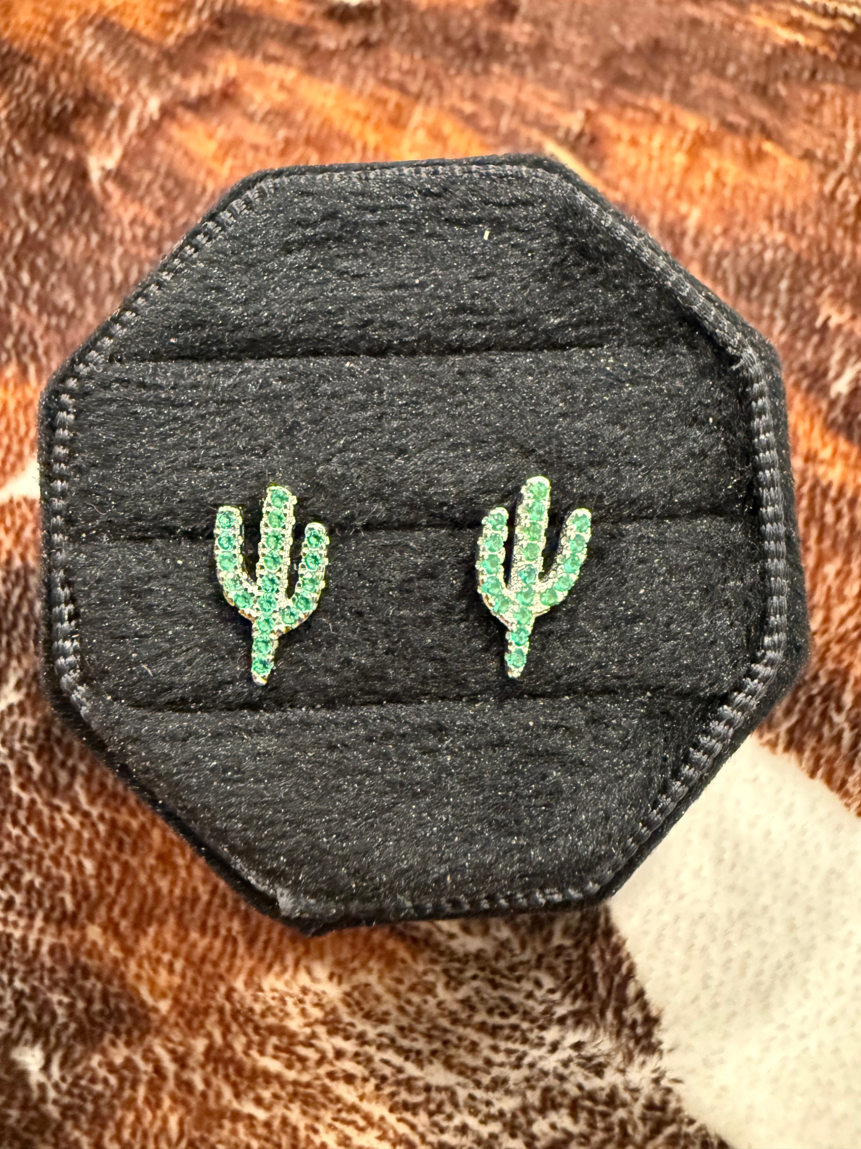 Saguaro Cactus Sterling Silver CZ Stud Earrings