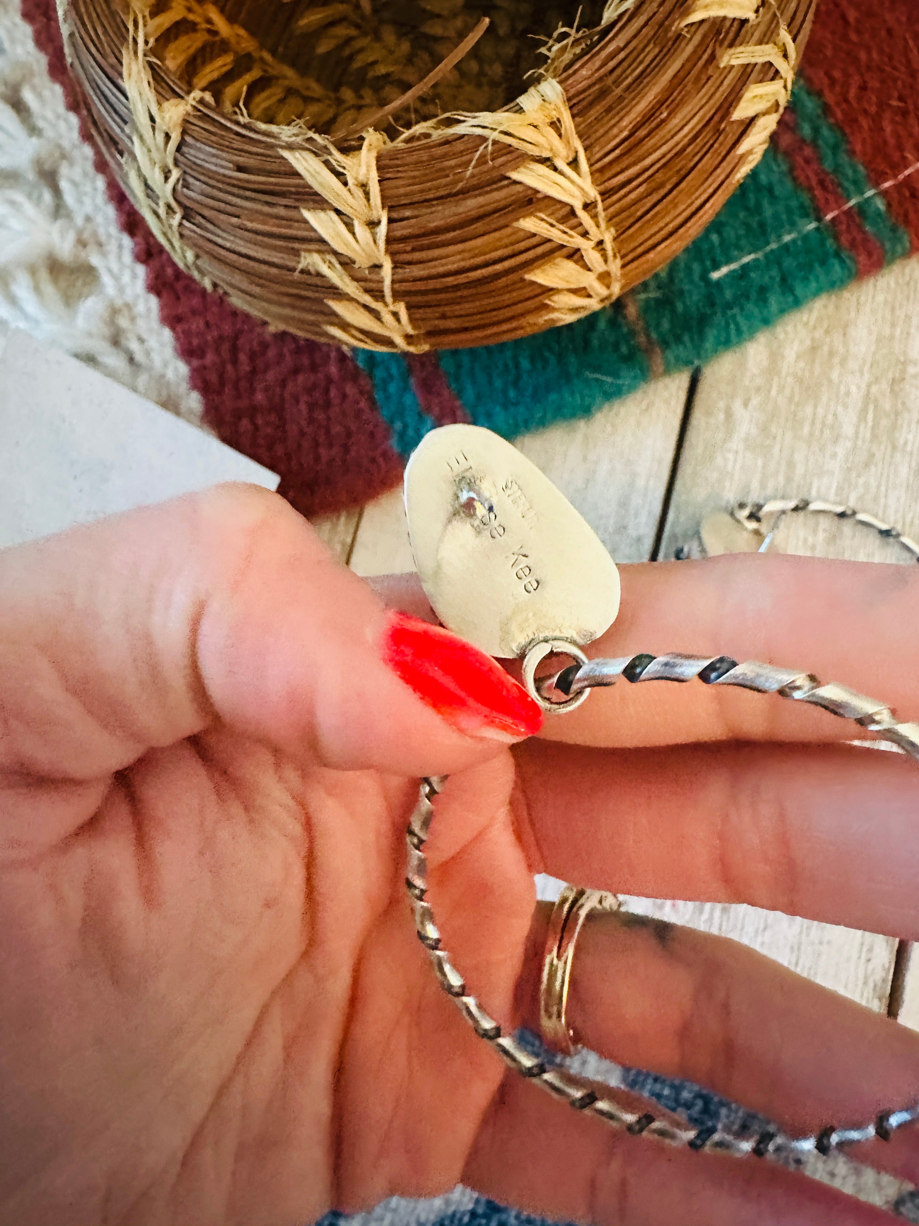 Navajo Orange Spiny and Sterling Silver Dangle Hoop Earrings