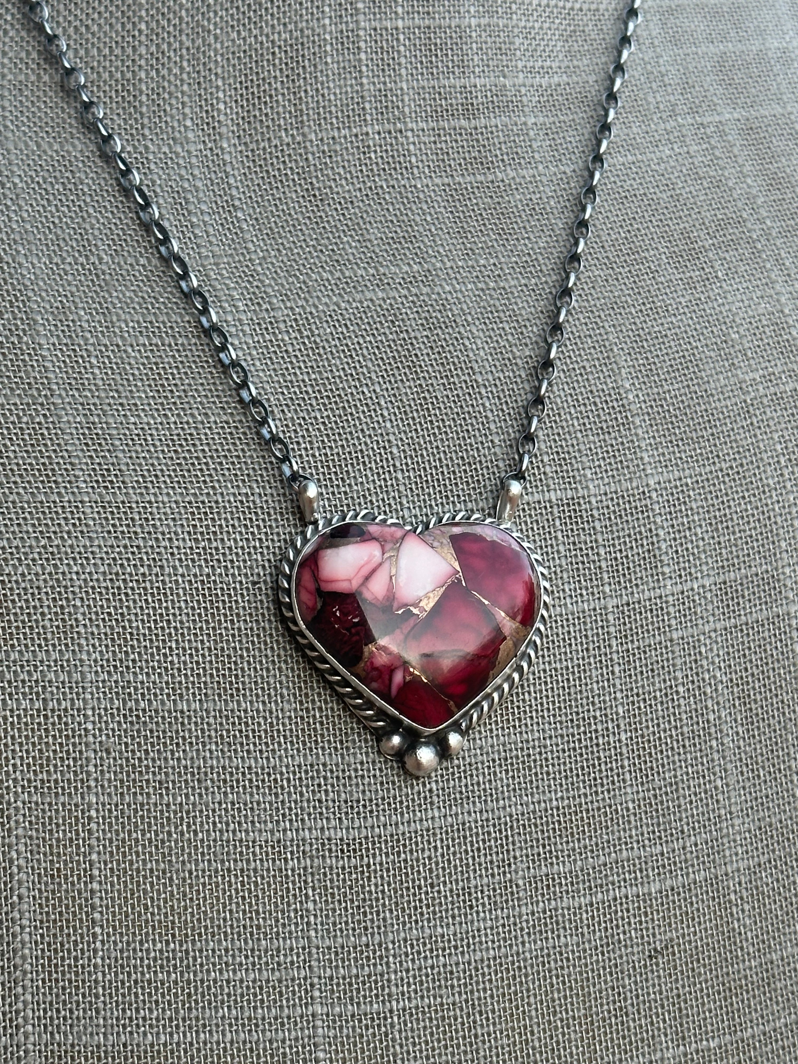 Handcrafted Rose Dahlia & Sterling Silver Heart Necklace