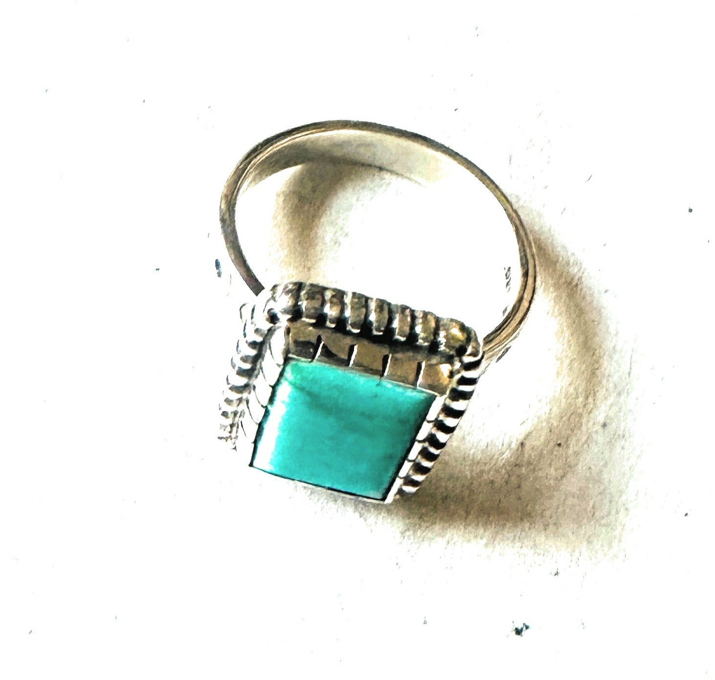 Navajo Turquoise & Sterling Silver Rectangle Ring Size 6