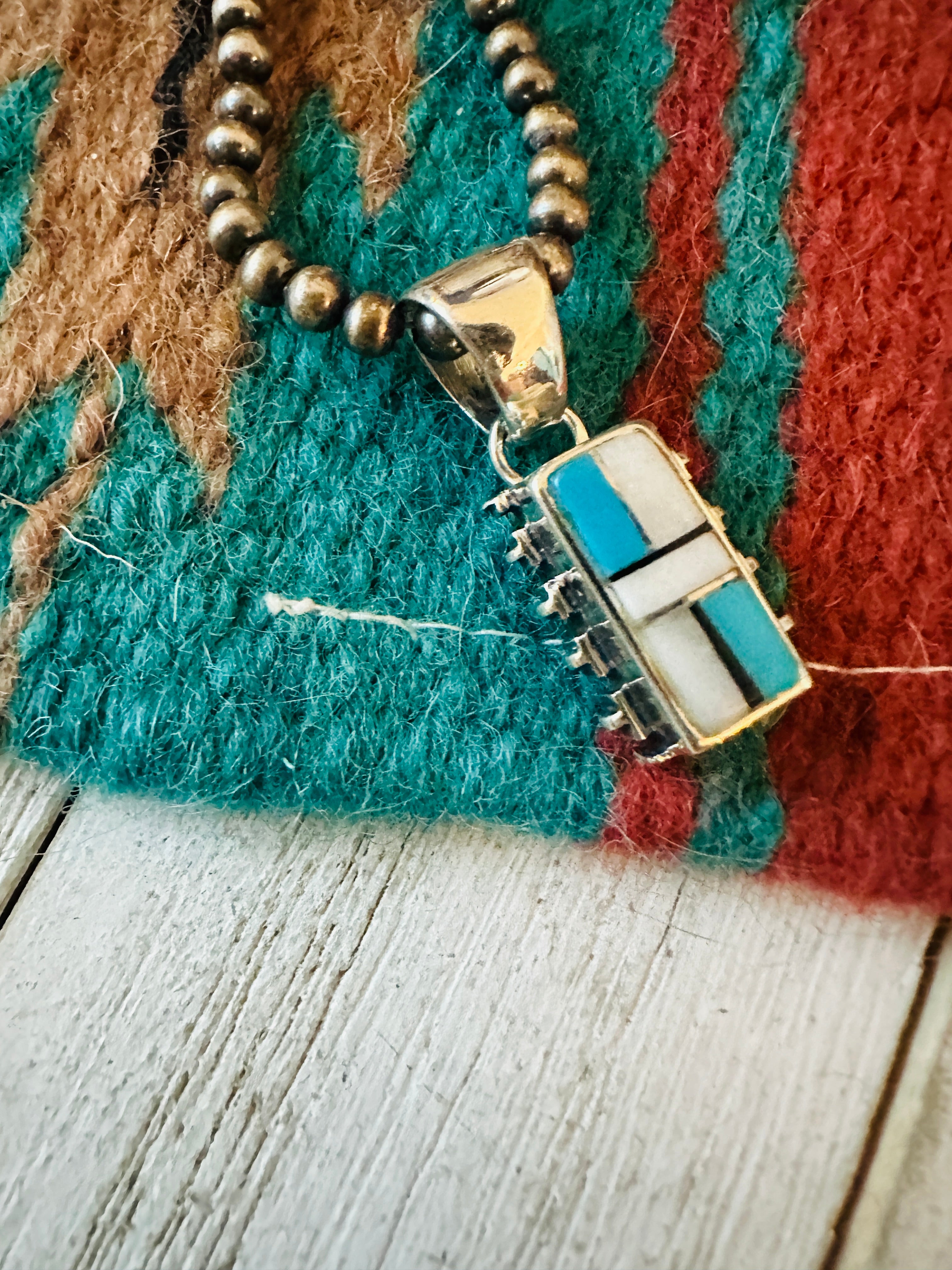 Navajo Multi Stone & Sterling Silver Inlay Pendant