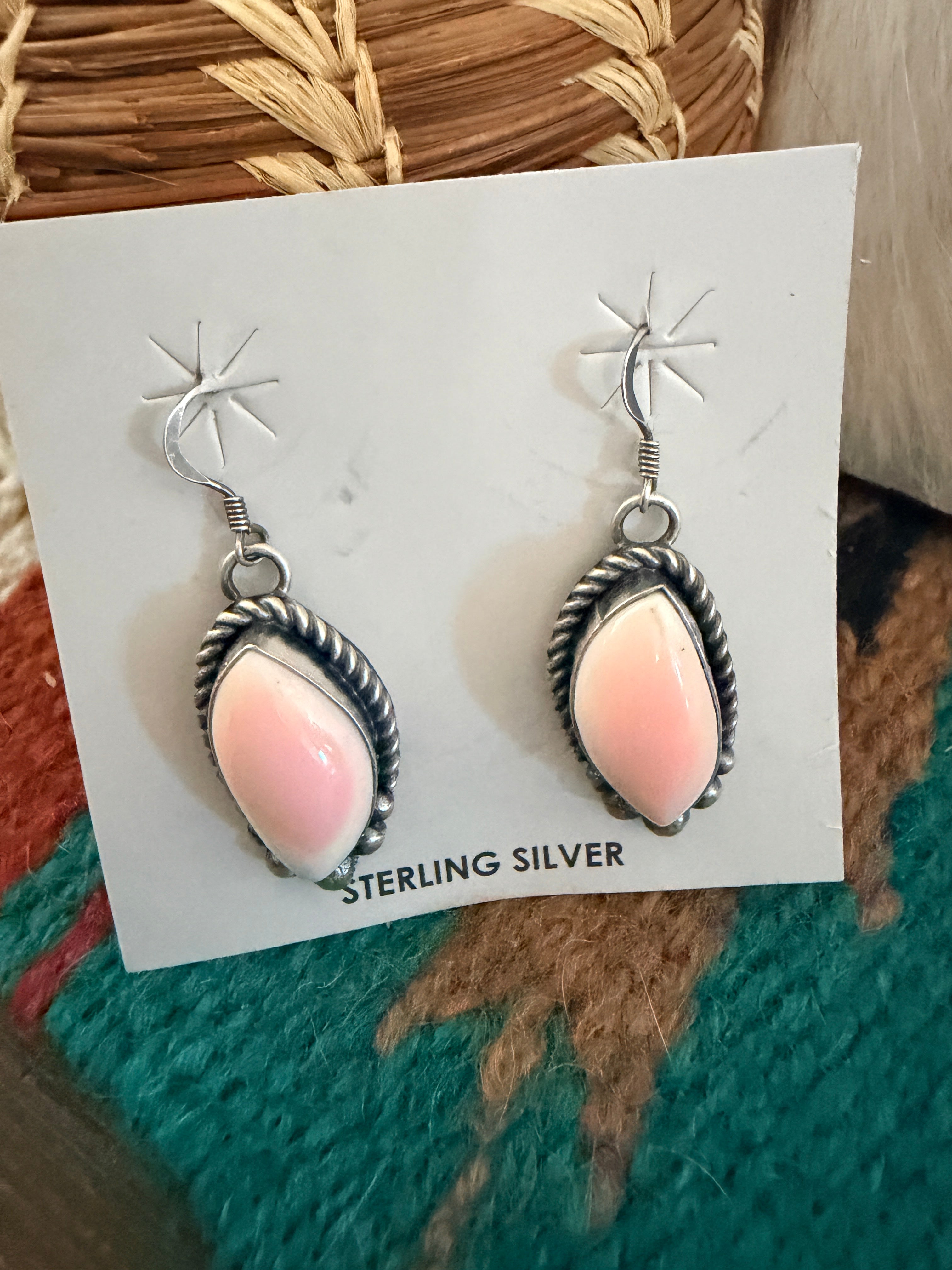 Handcrafted Queen Pink Conch & Sterling Silver Cluster Necklace and Earring Set