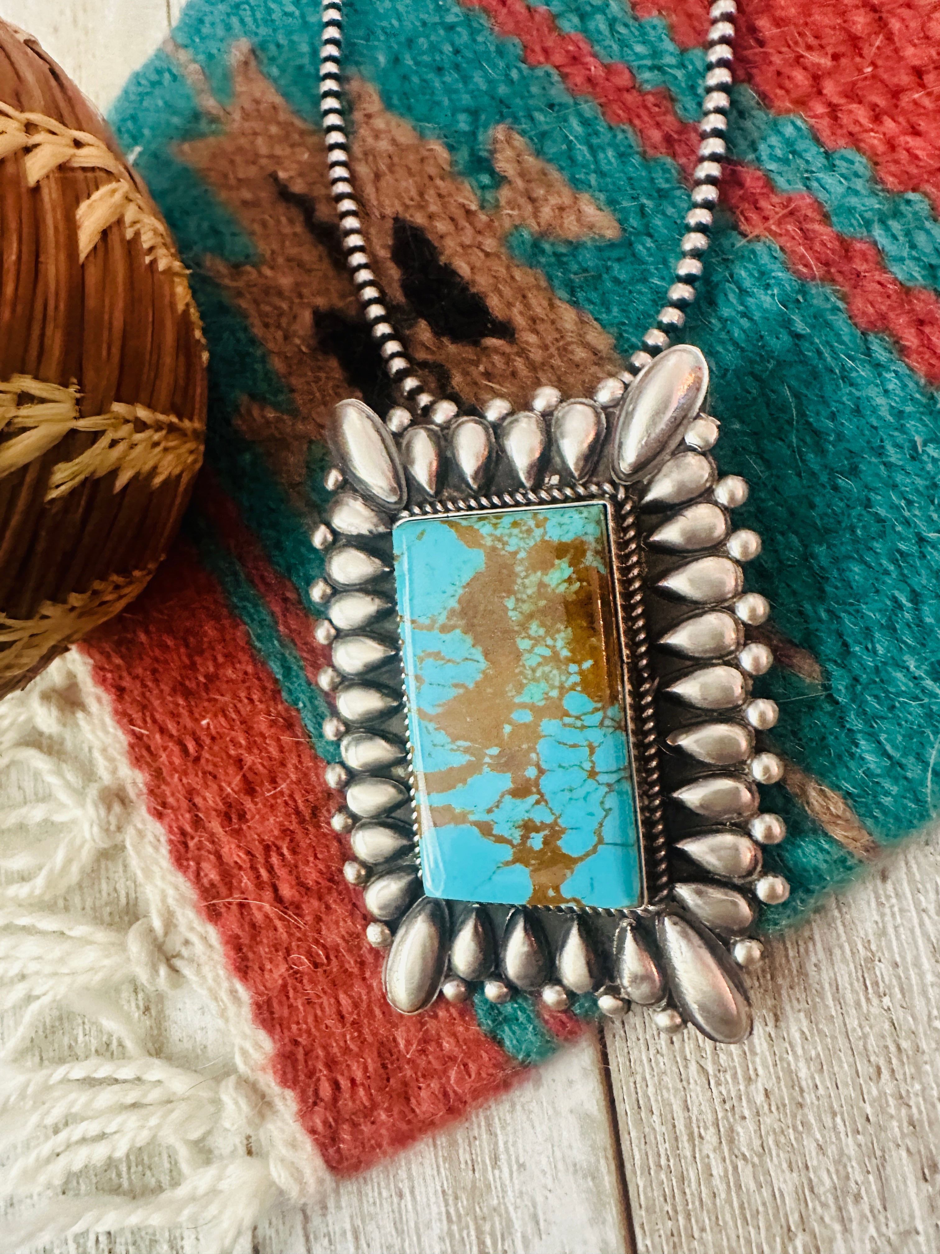 Handcrafted Turquoise &  Sterling Silver Pendant by Marcus Chavez