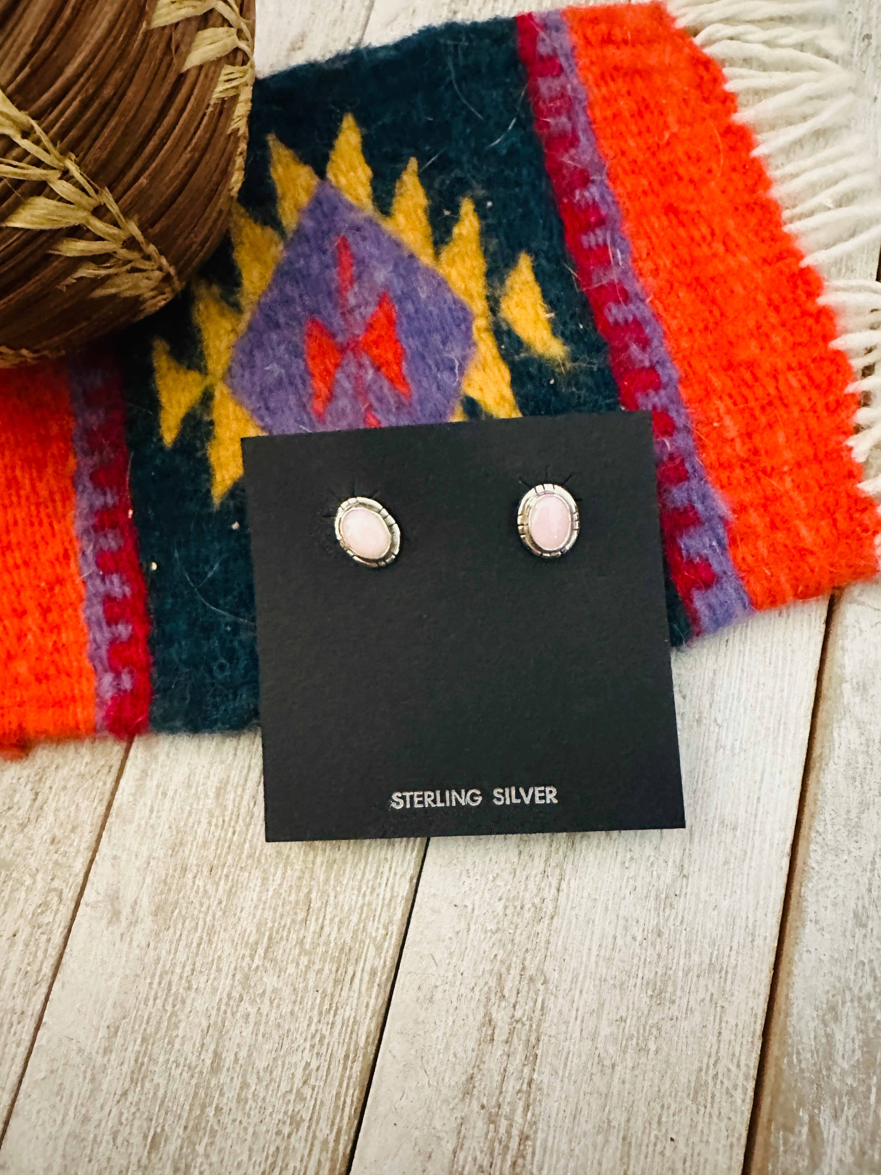 Navajo Sterling Silver & Queen Pink Conch Stud Earrings