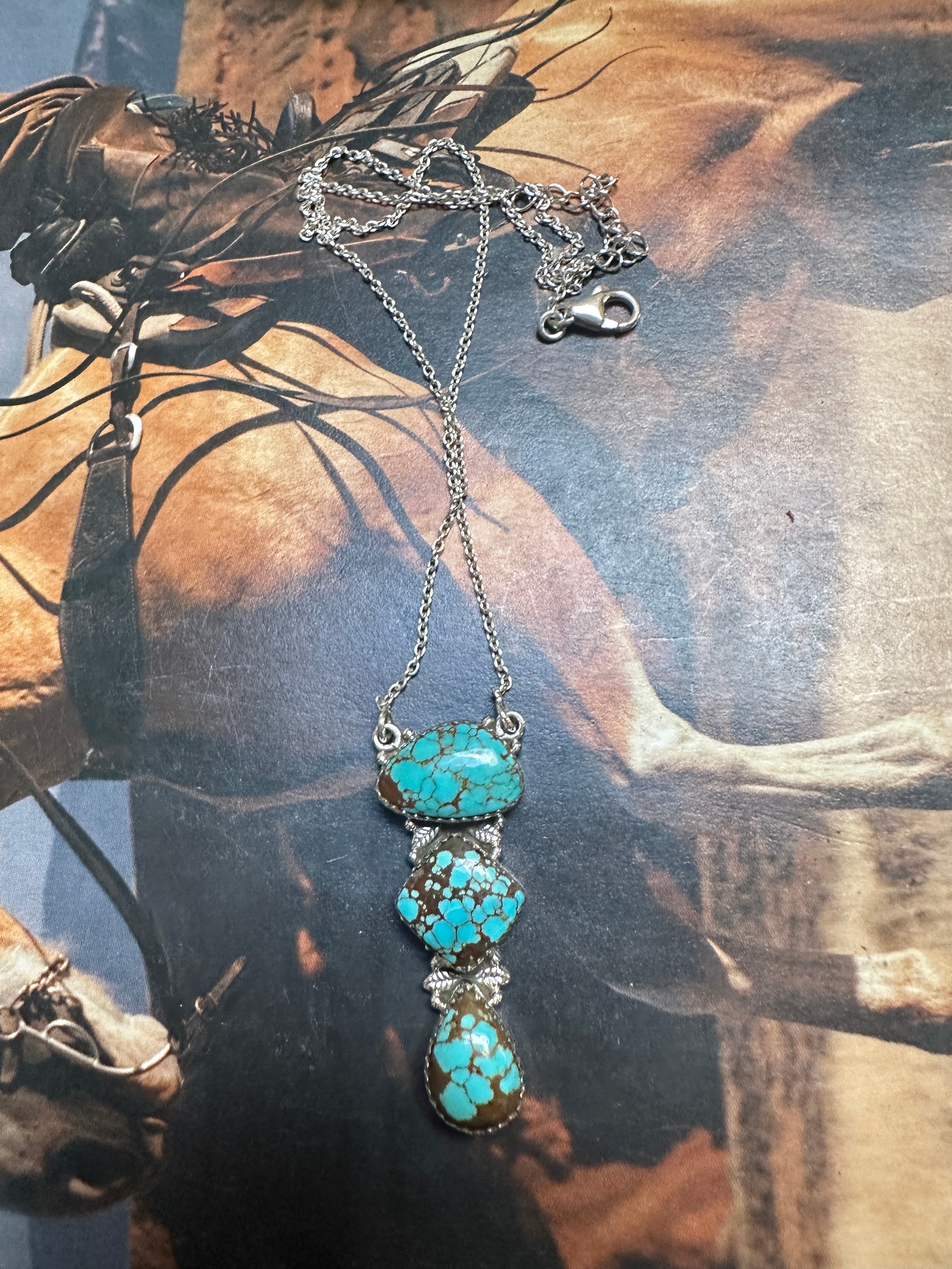 Beautiful Handmade Sterling Silver & Number 8 Turquoise Drop Necklace