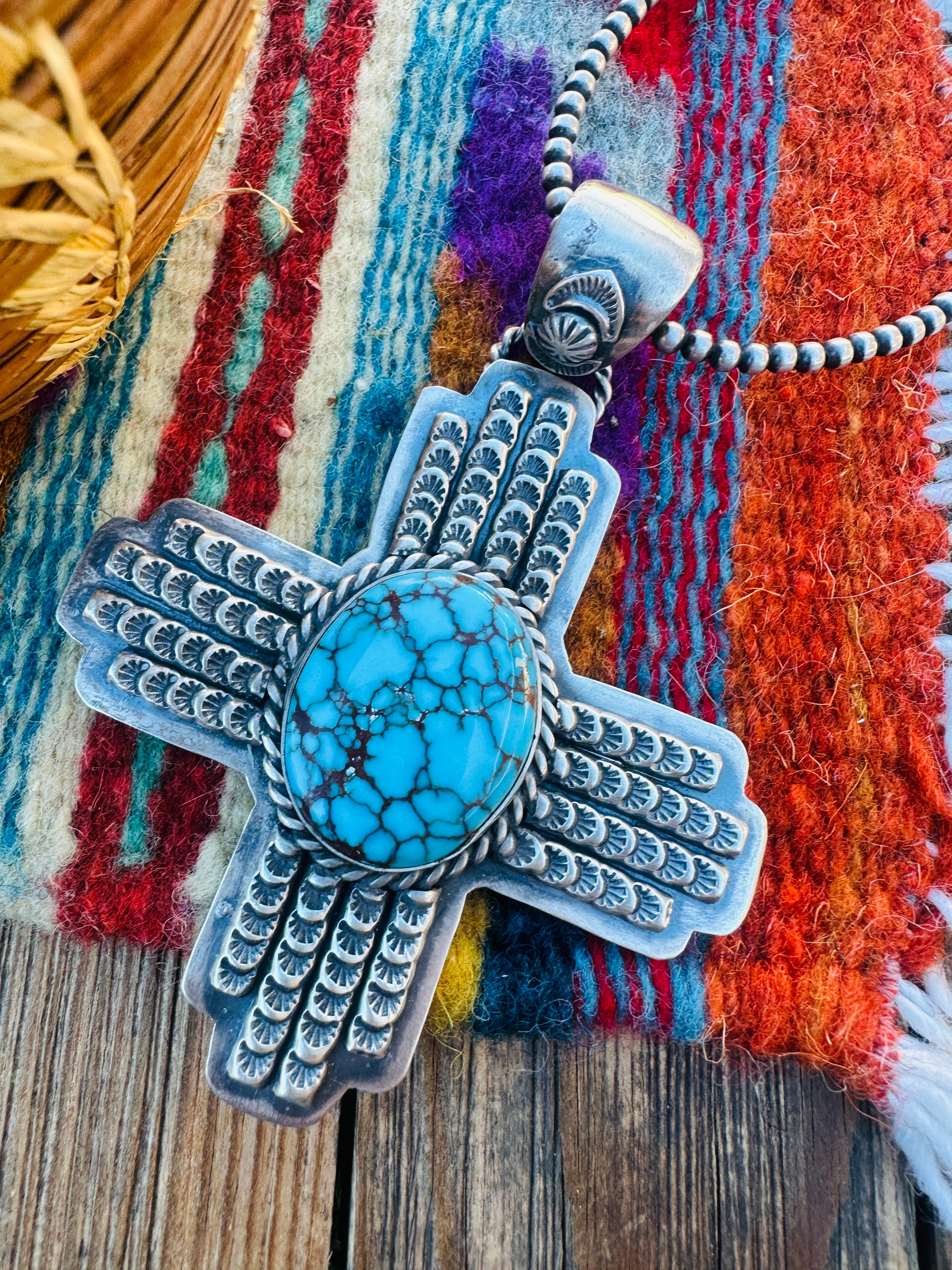 Handcrafted Sterling Silver & Turquoise Zia Cross Pendant