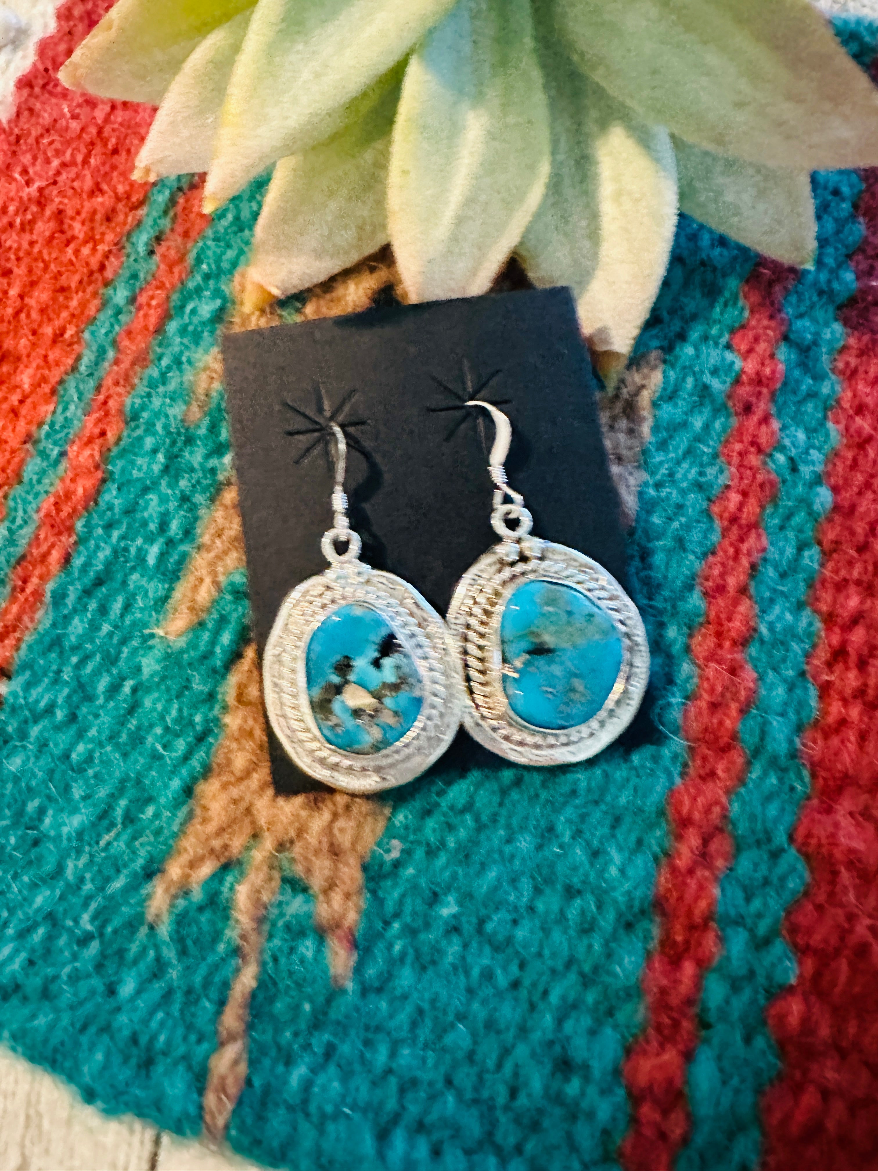 Navajo Morenci Turquoise & Sterling Silver Dangle Earrings