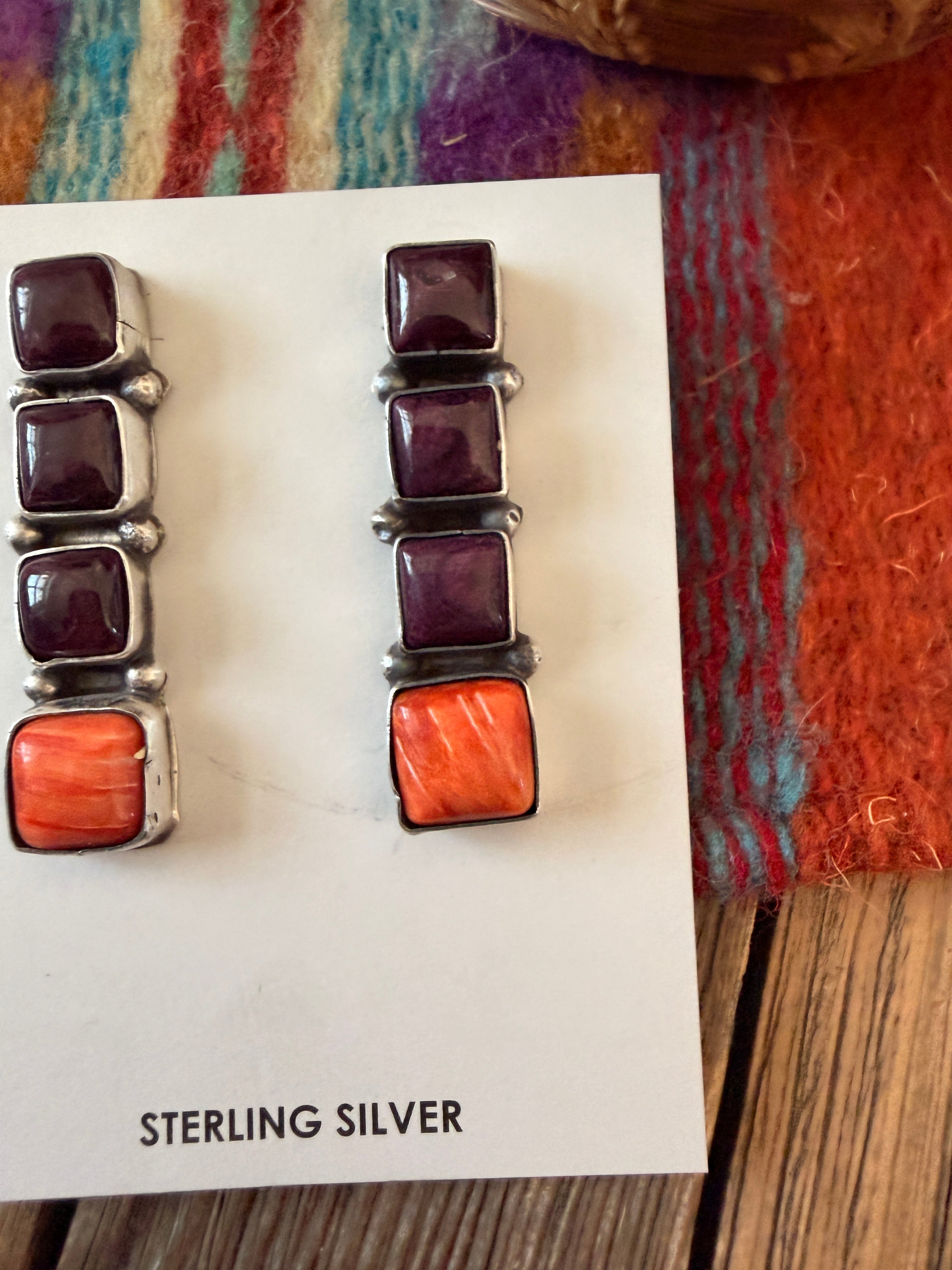 Handcrafted Spiny Oyster And Sterling Silver Dangle Earrings
