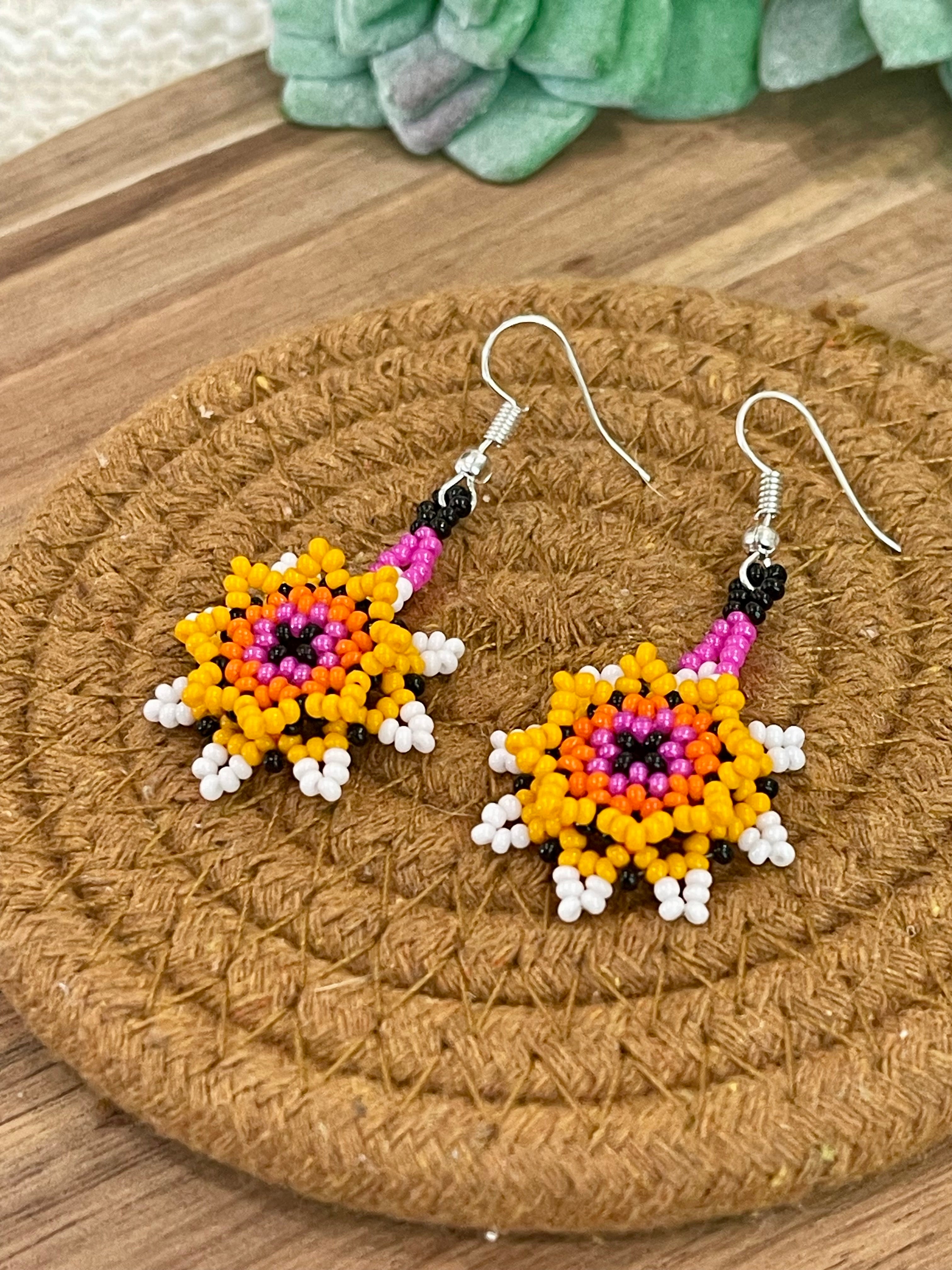 Handmade In Mexico Sterling Silver  , Multi Color Dangle Beaded Earrings