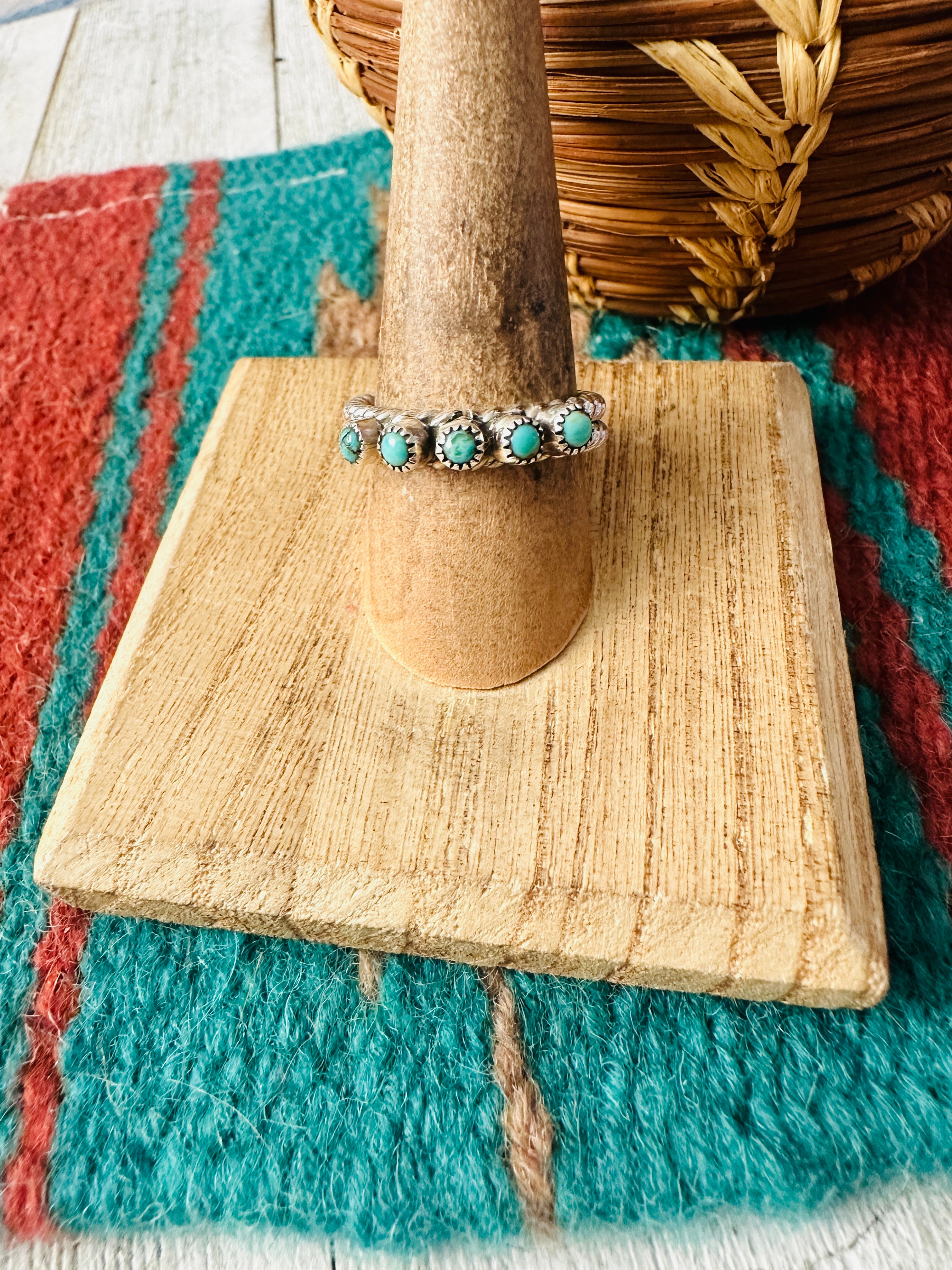 Navajo Sterling Silver & Turquoise Twisted Band Ring