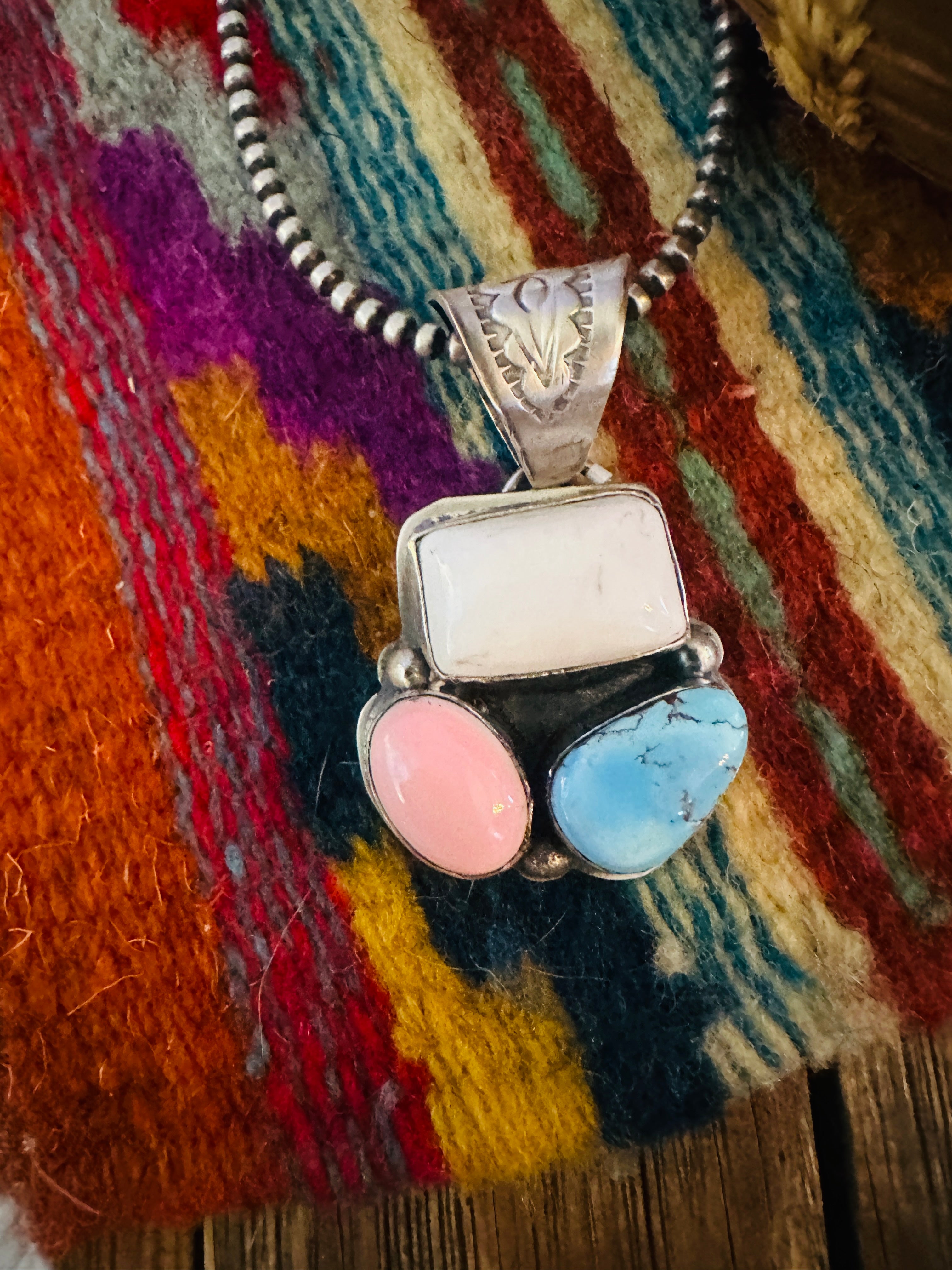 Handcrafted Sterling Silver and Multi Stone Cluster Pendant