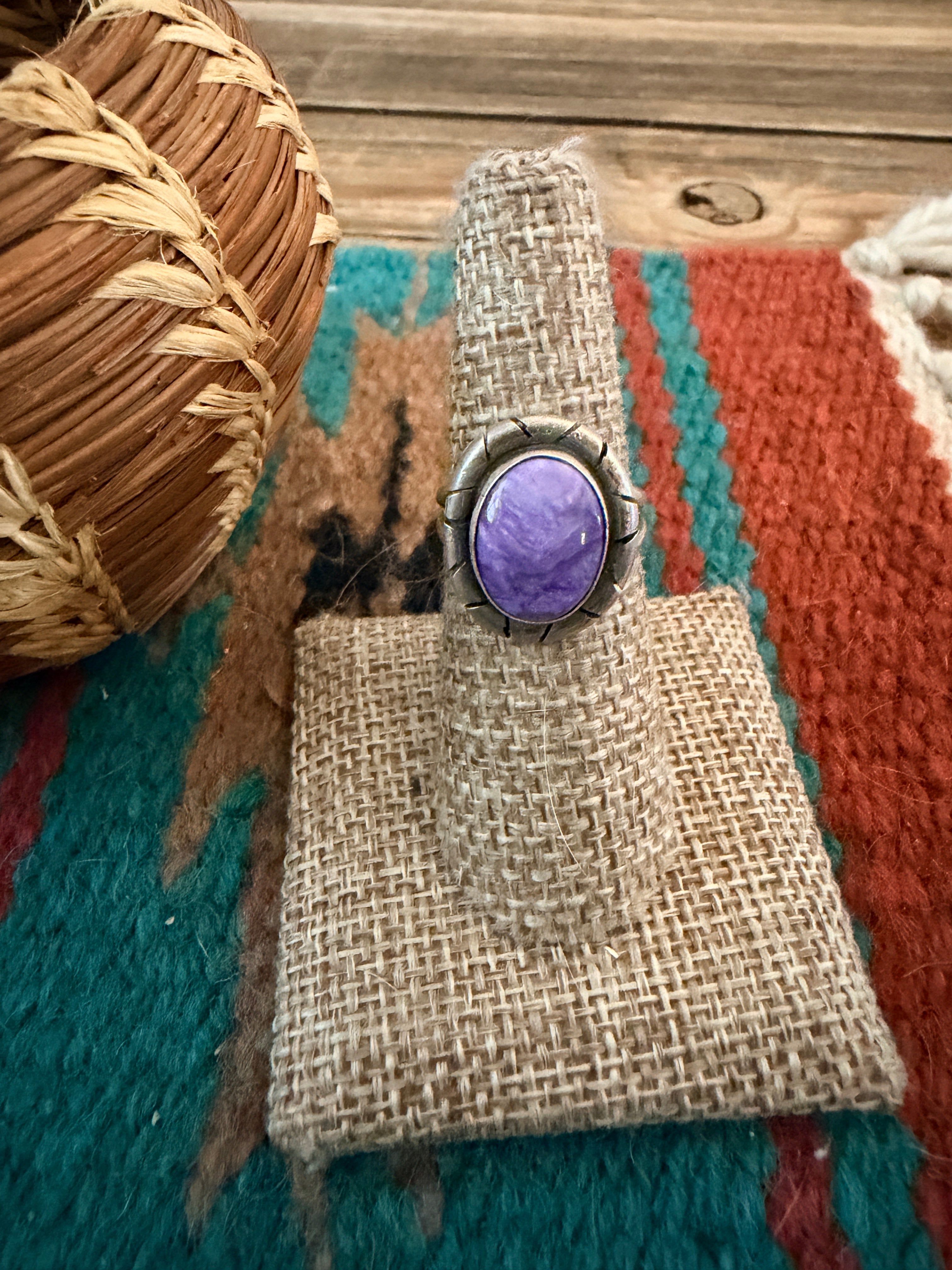 Handcrafted Charoite & Sterling Silver Ring Size 7