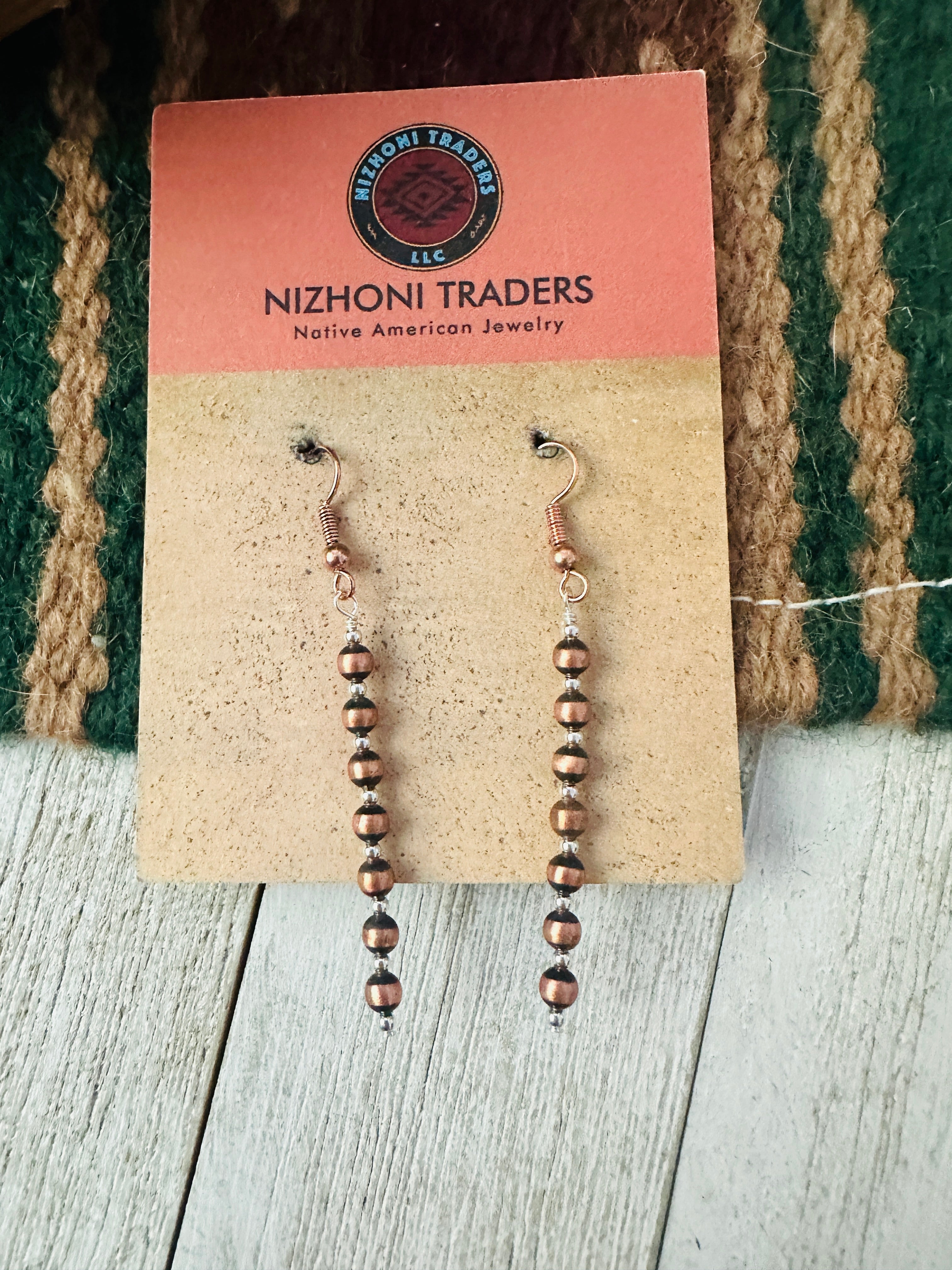 Navajo Copper, Sterling Silver Beaded Dangle Earrings