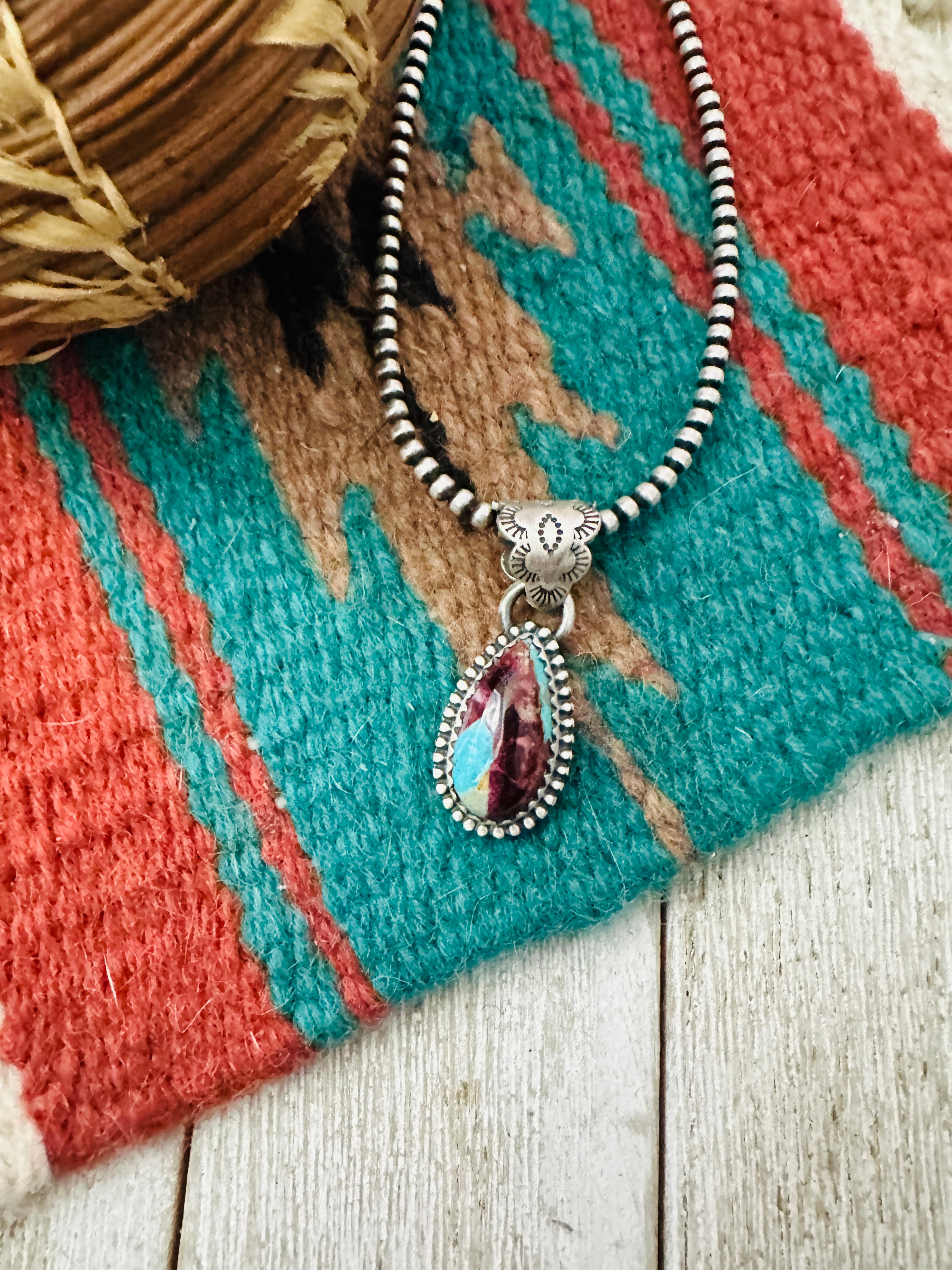 Handcrafted Sterling Silver, Purple Spiny & Turquoise Pendant