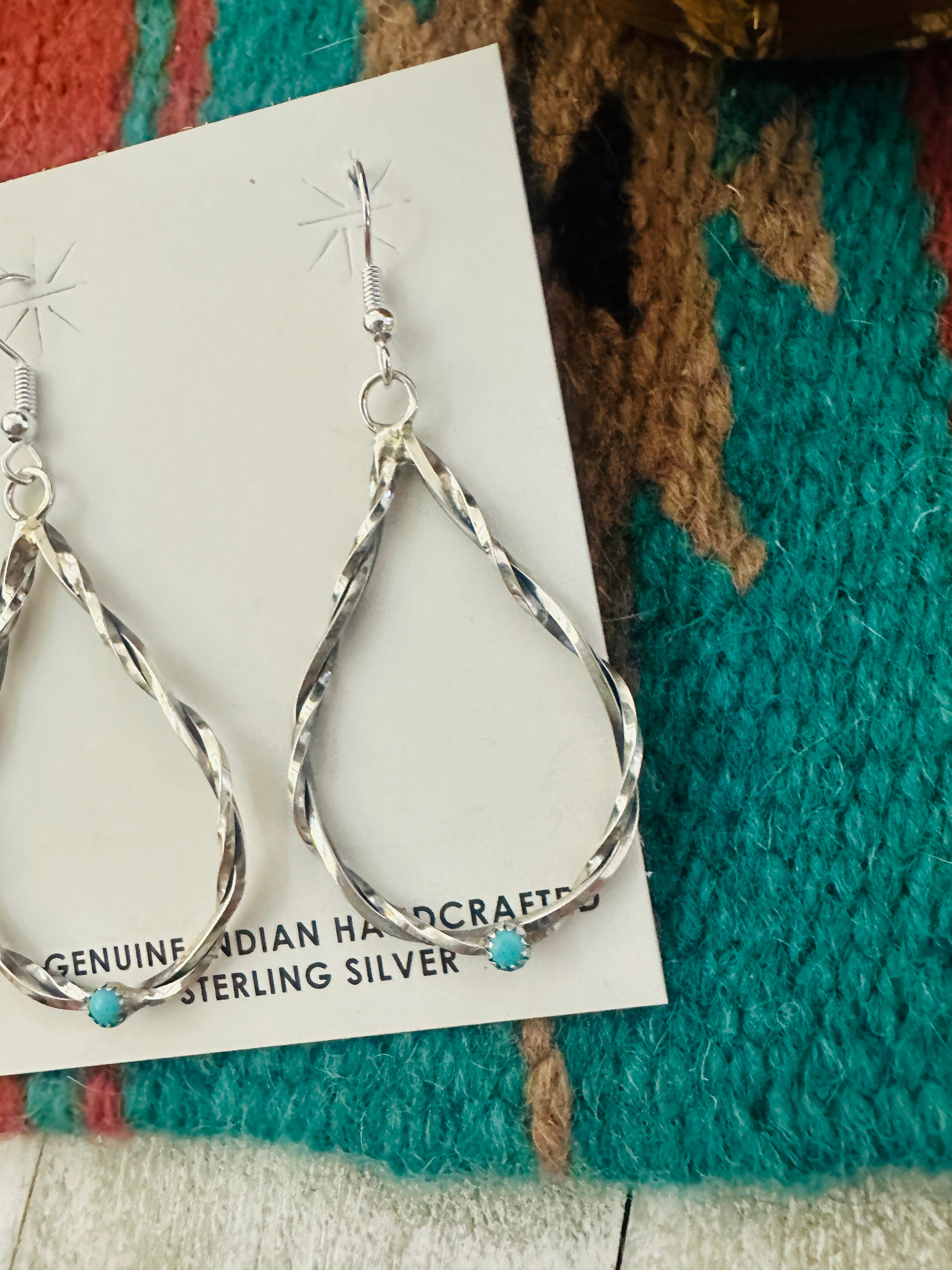 Navajo Turquoise & Sterling Silver Teardrop Dangle Earrings